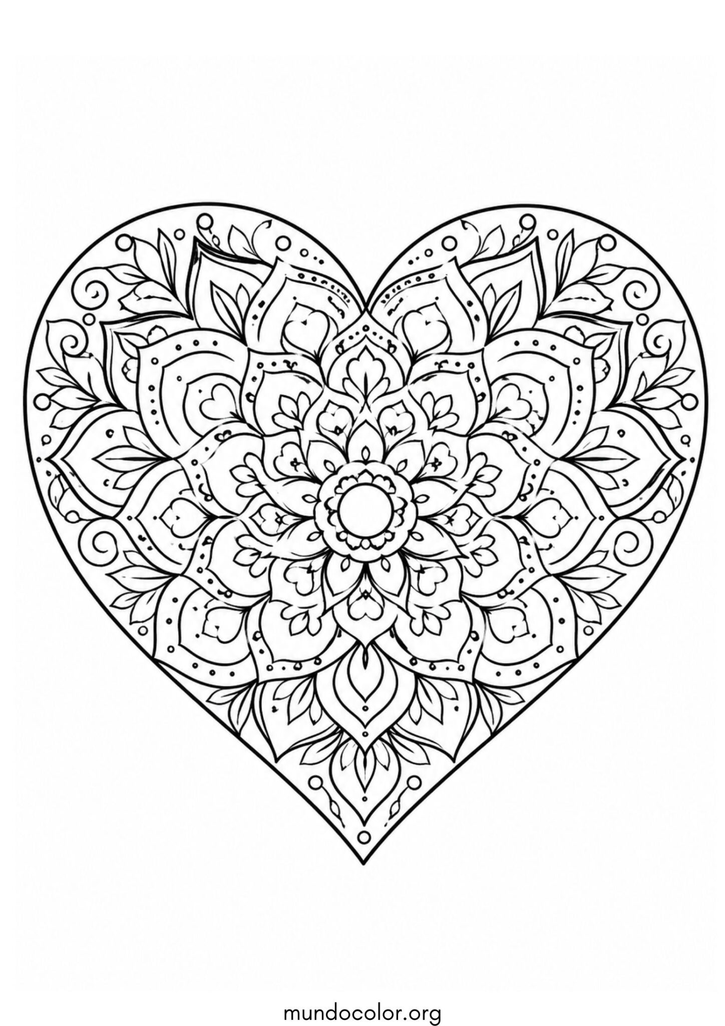 Dibujo de Mandala en forma de corazón para colorear