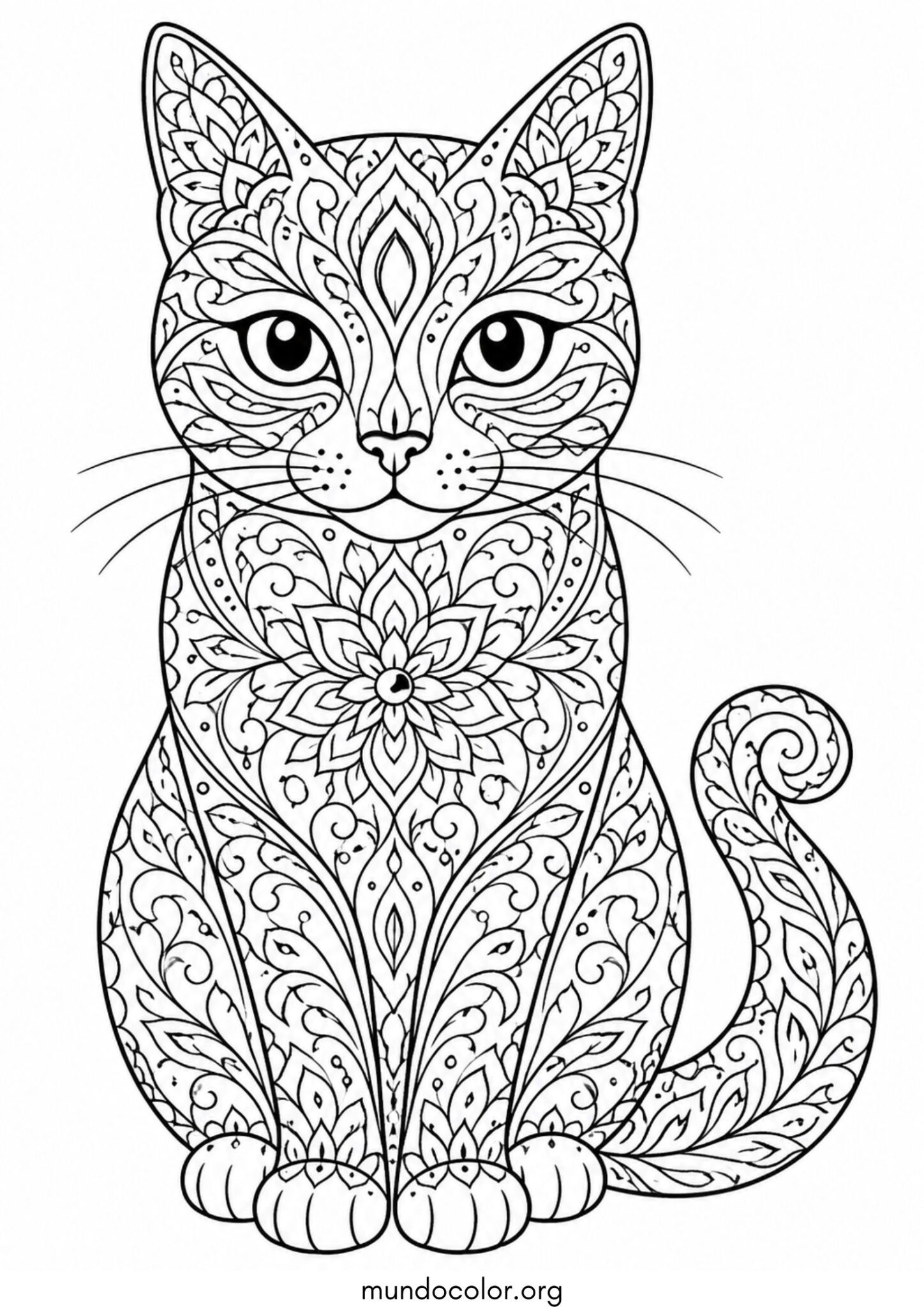 Dibujo de Mandala en forma de gato para colorear
