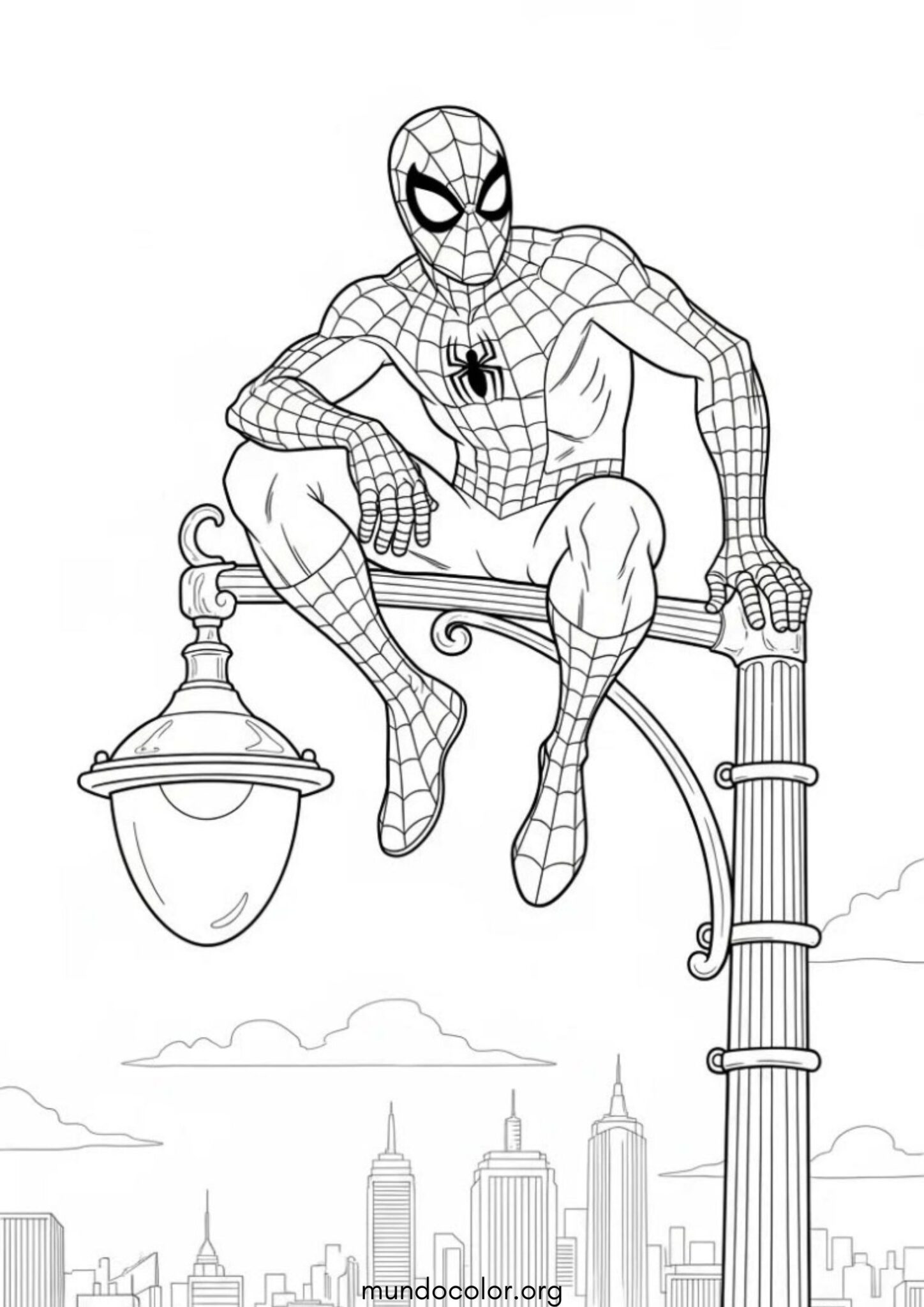 Dibujo de SpiderMan en una farola para colorear