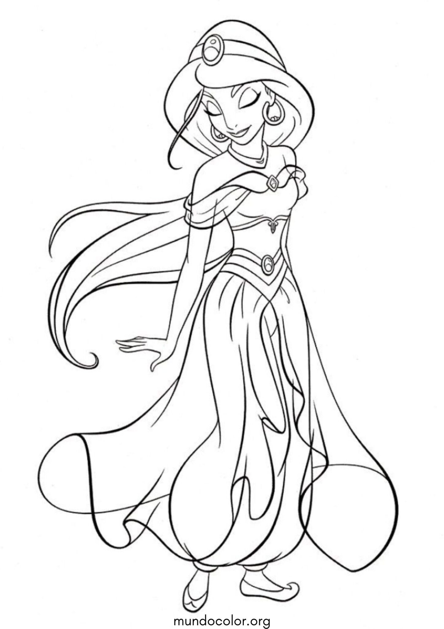 Dibujo de Princesa Jasmín tierna (Aladdín) para colorear