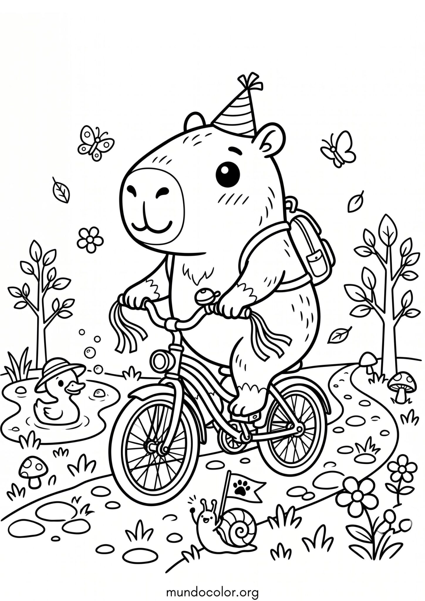 Dibujo de Carpincho en bicicleta para colorear
