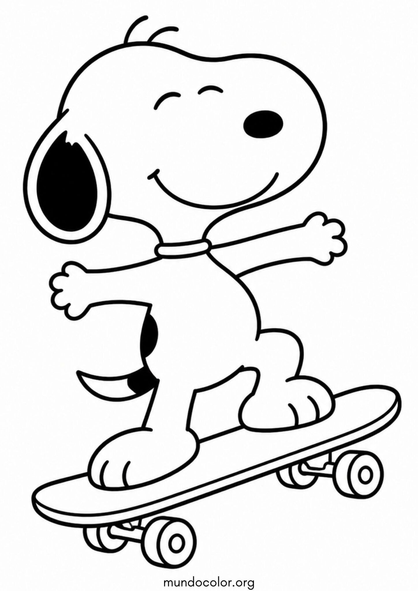 Dibujo de Snoopy en patineta para colorear