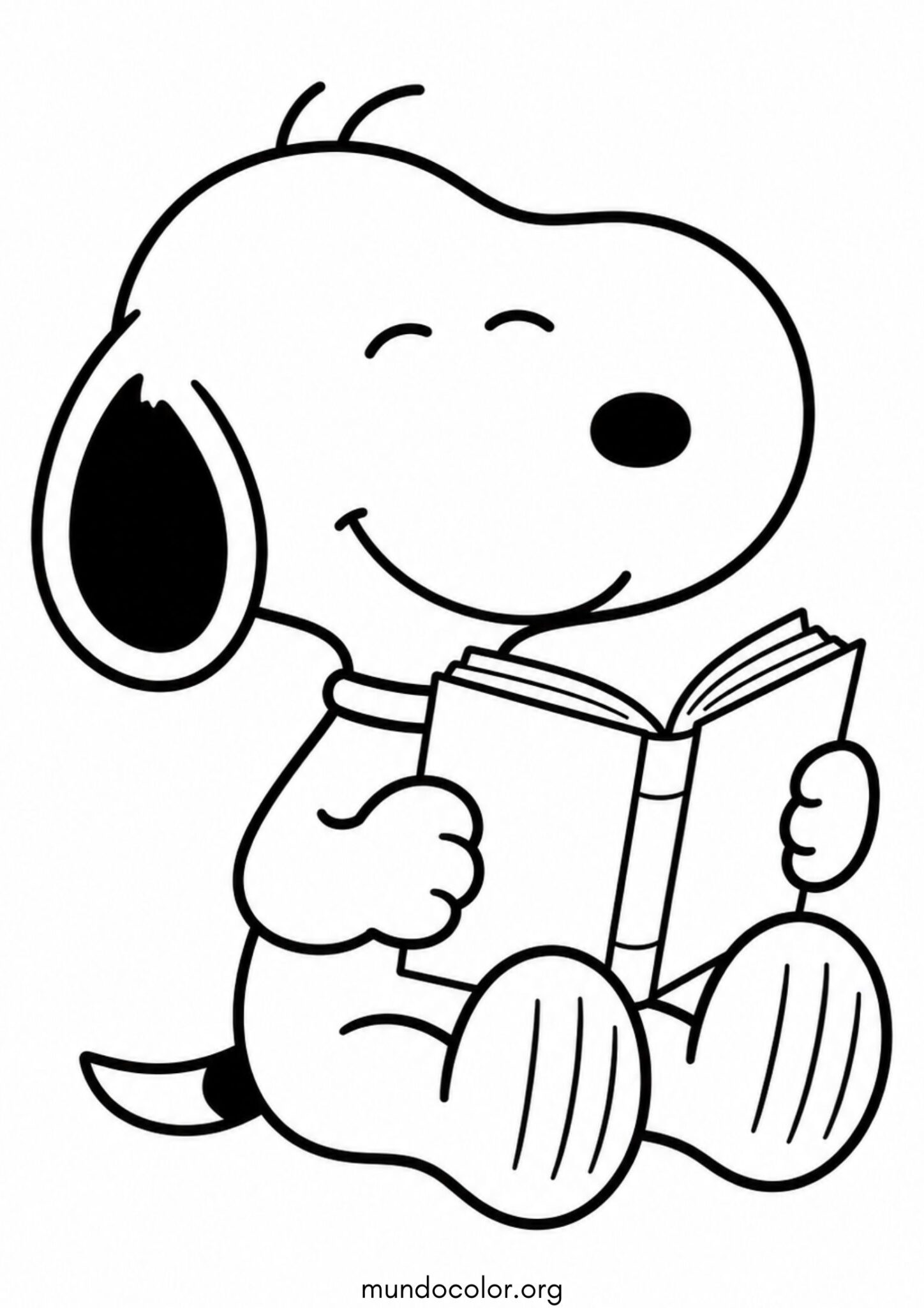 Dibujo de Snoopy leyendo un libro para colorear