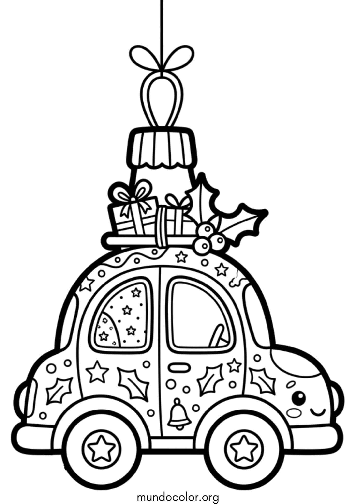 Dibujo de Adorno navideño con forma de coche para colorear