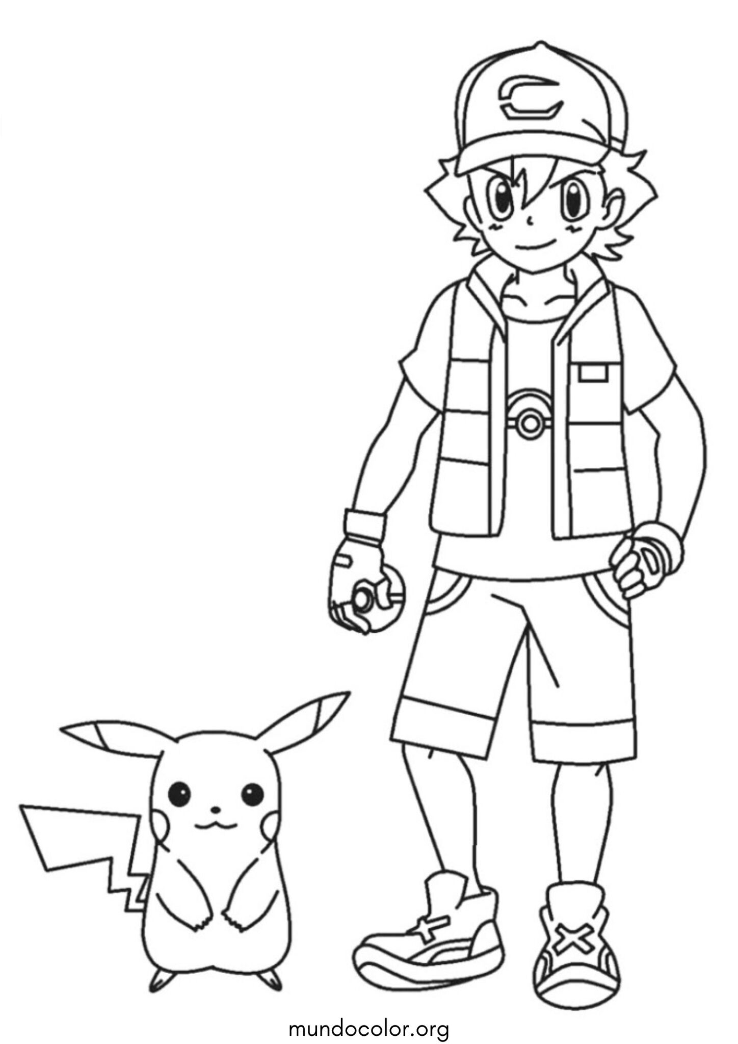 Dibujo de Ash Ketchum y el Pokémon Pikachu para colorear