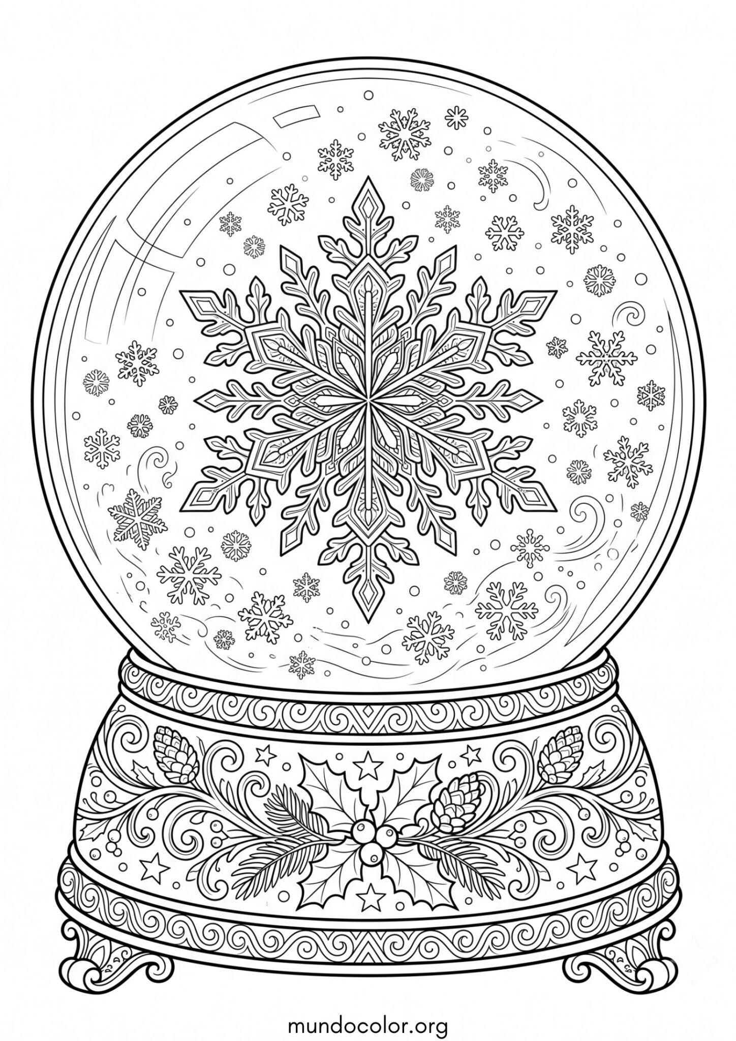 Dibujo de Bola de nieve de cristal con nieve cayendo para colorear
