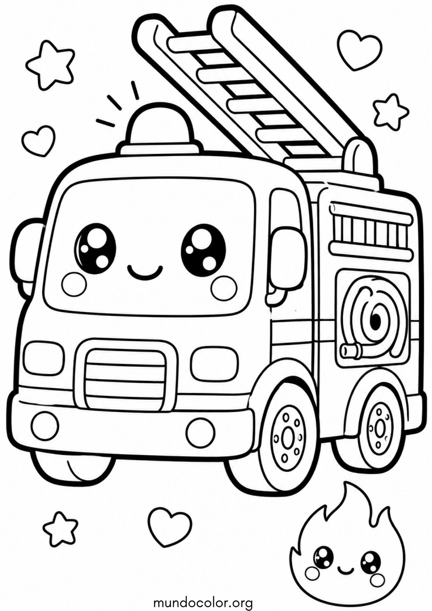 Dibujo de Camión de bomberos kawaii para colorear