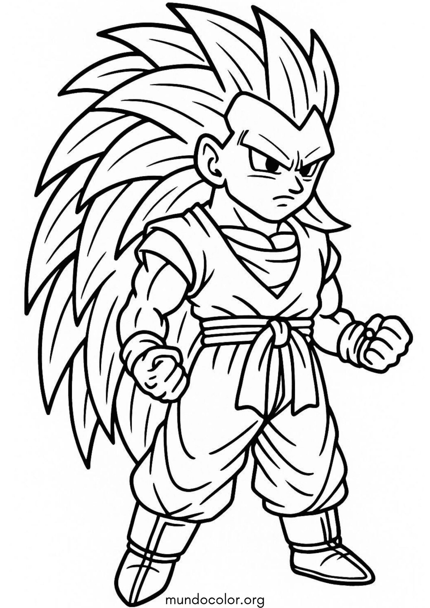 Dibujo de Chibi Son Goku en forma Super Saiyan 3 (Dragon Ball) para colorear