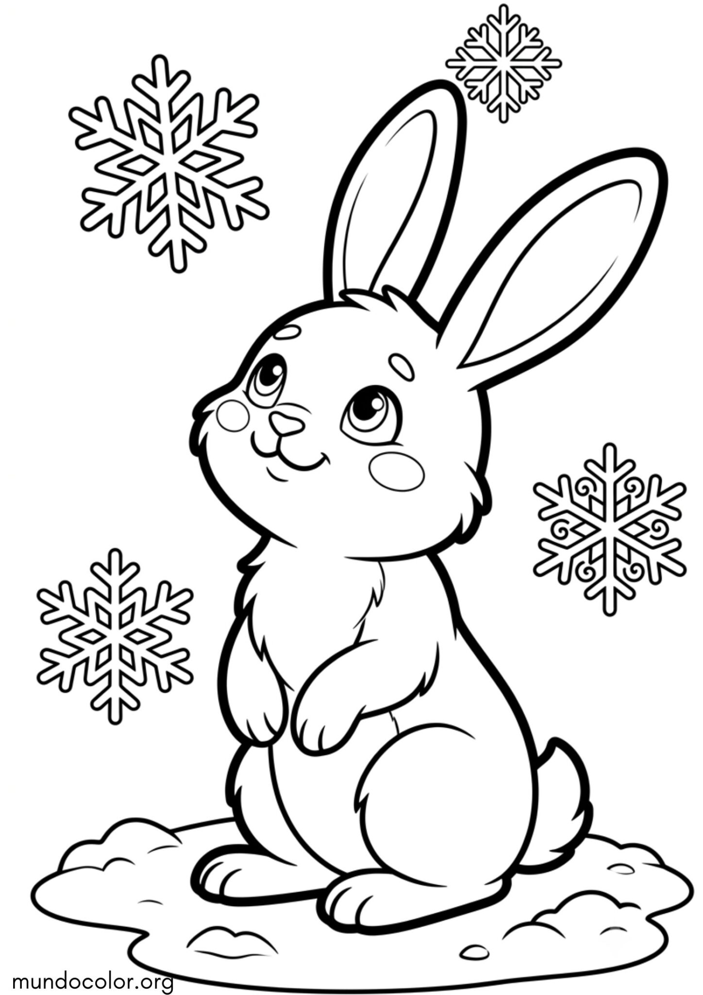Dibujo de Conejo y copos de nieve para colorear