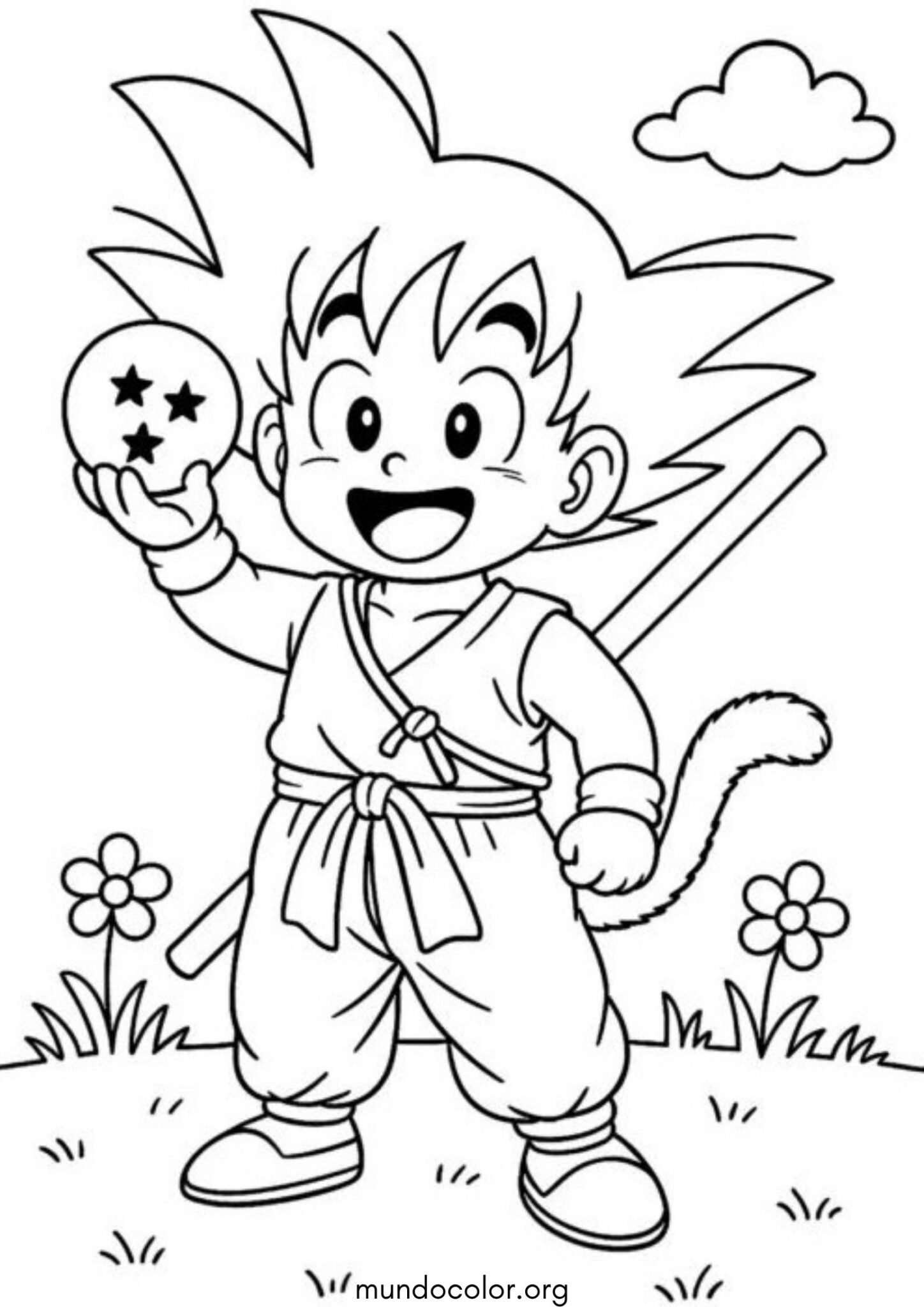 Dibujo de El pequeño Goku sosteniendo una perla (Dragon Ball) para colorear
