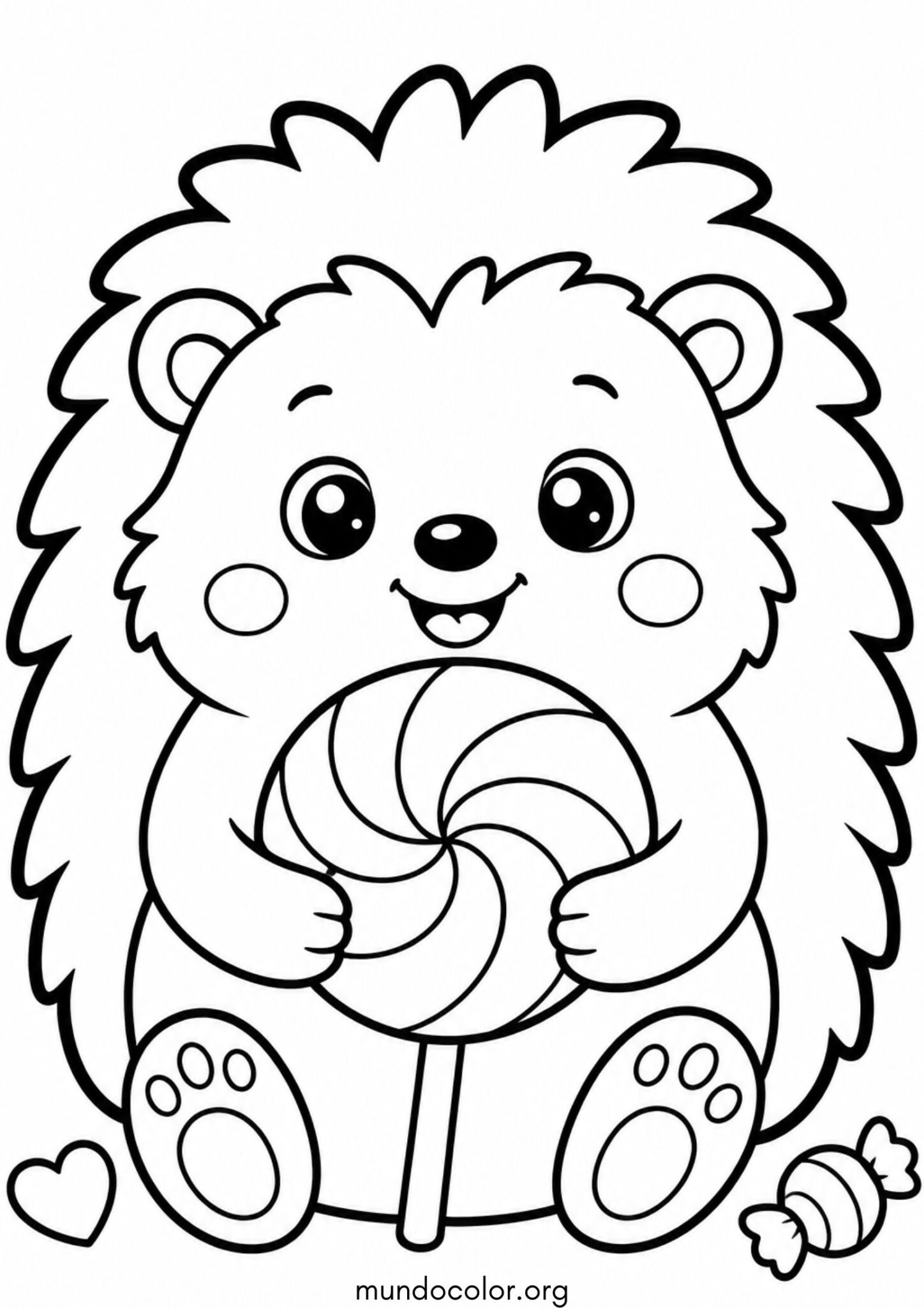Dibujo de Erizo соn una piruleta para colorear
