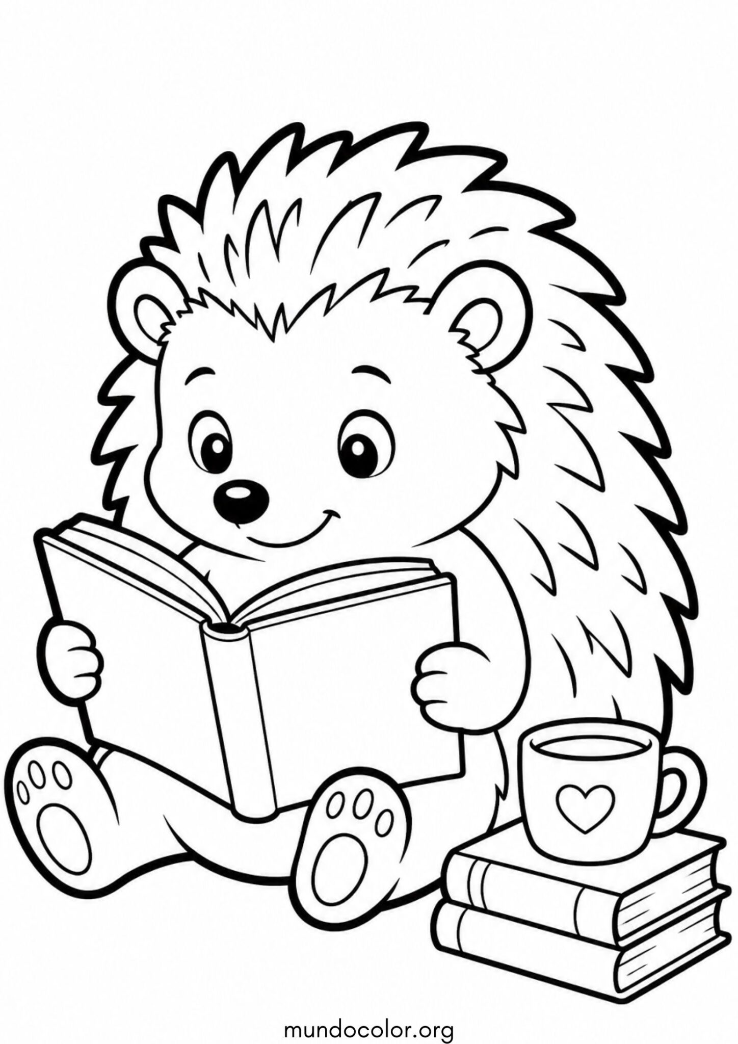 Dibujo de Erizo tierno leyendo un libro para colorear