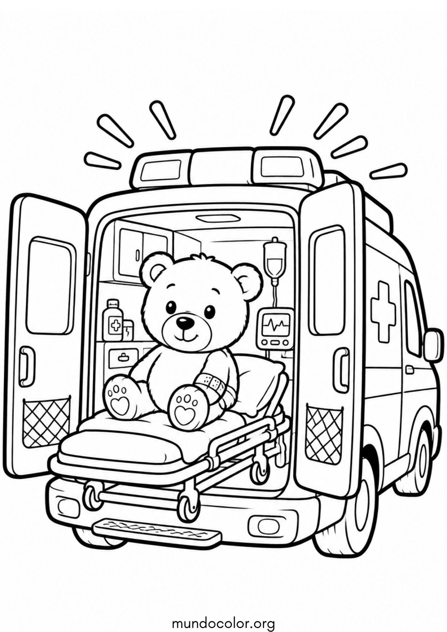 Dibujo de Oso de peluche en la ambulancia para colorear