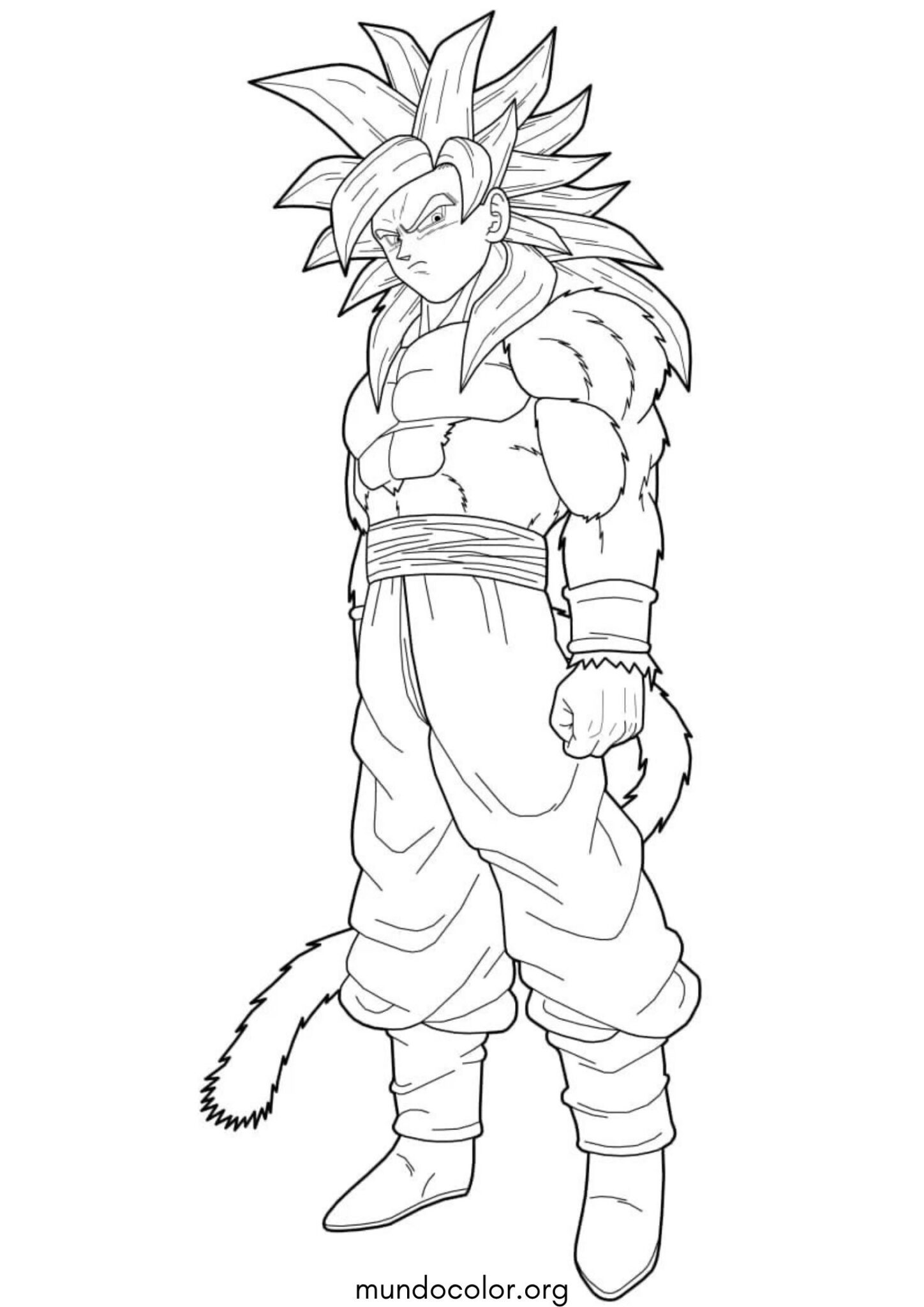Dibujo de Son Goku en su forma Super Saiyan 4 (Dragon Ball) para colorear