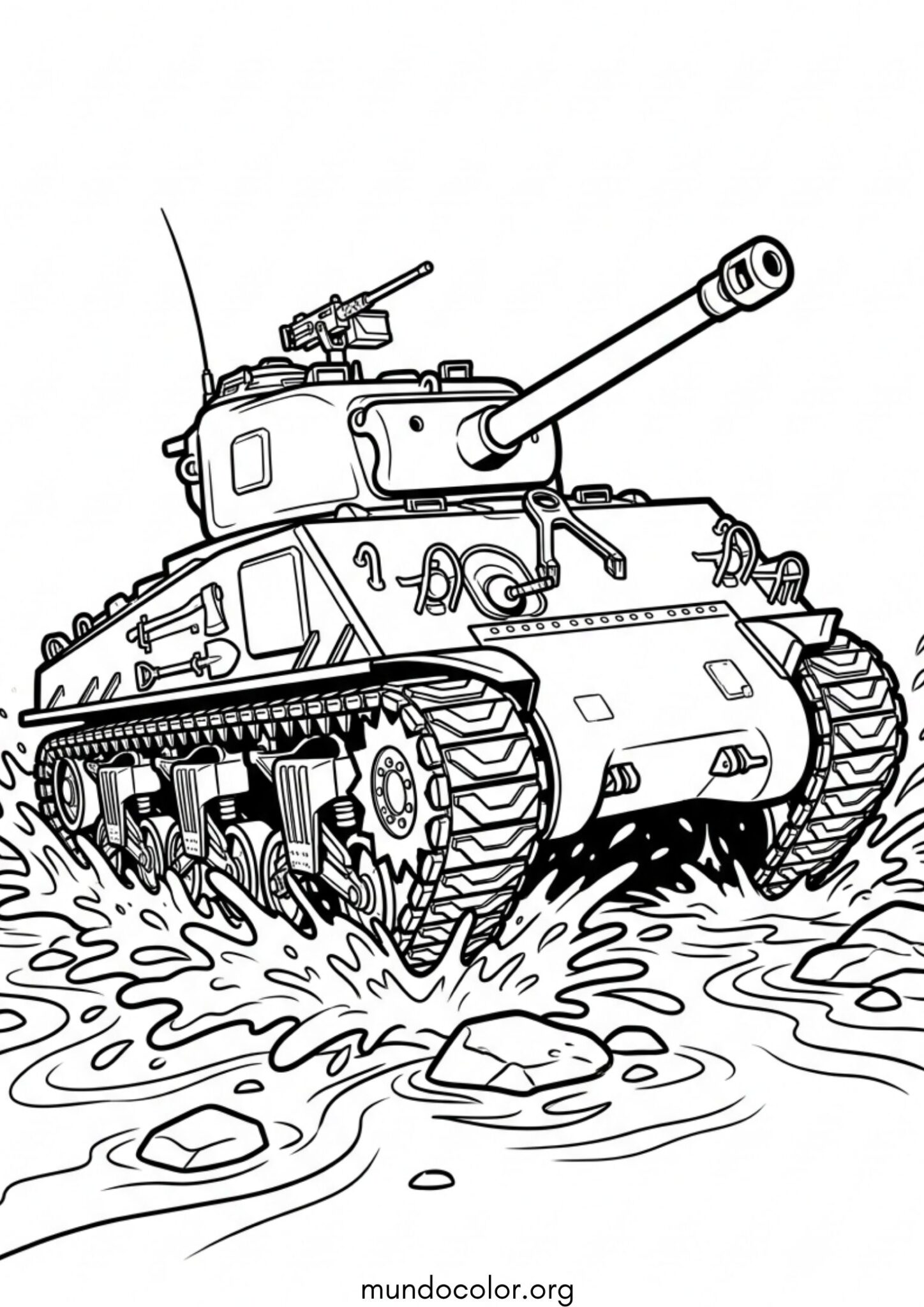 Dibujo de Tanque blindado cruzando un río para colorear