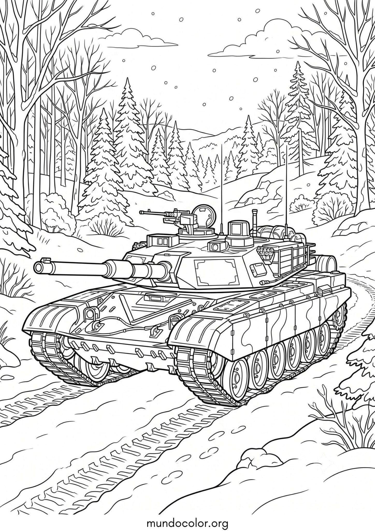 Dibujo de Tanque de orugas en invierno para colorear