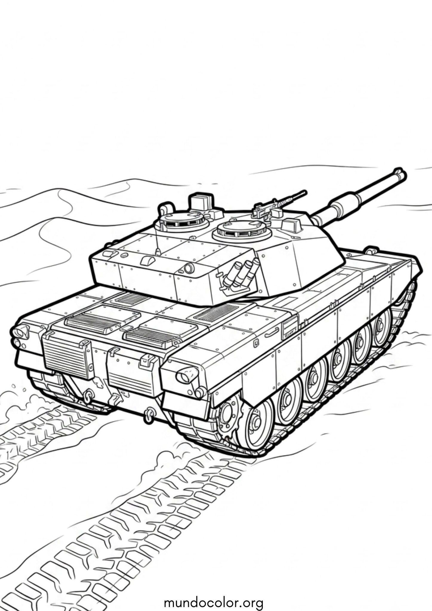 Dibujo de Tanque militar en el desierto para colorear