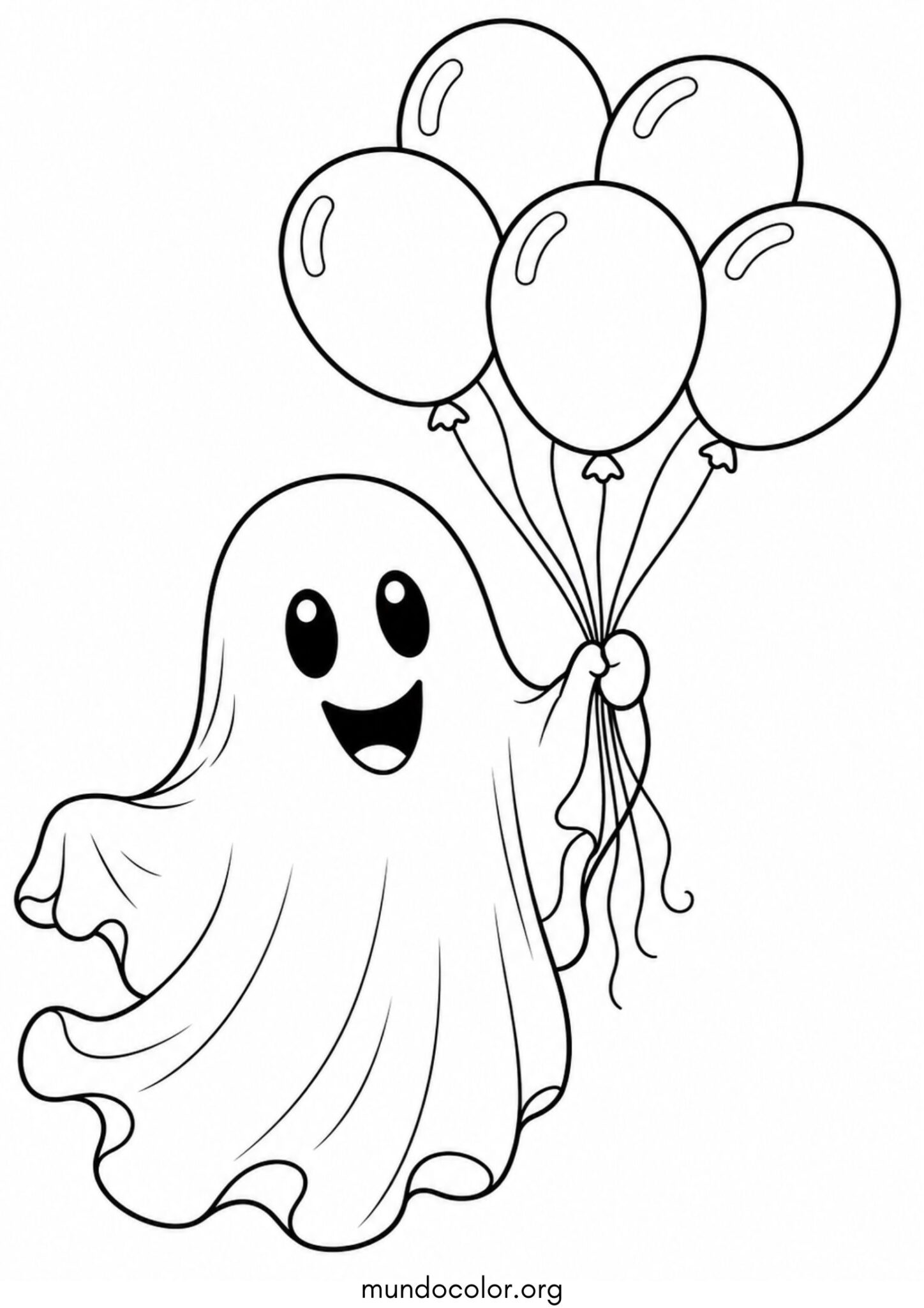 Dibujo de Fantasma kawaii con globos para colorear