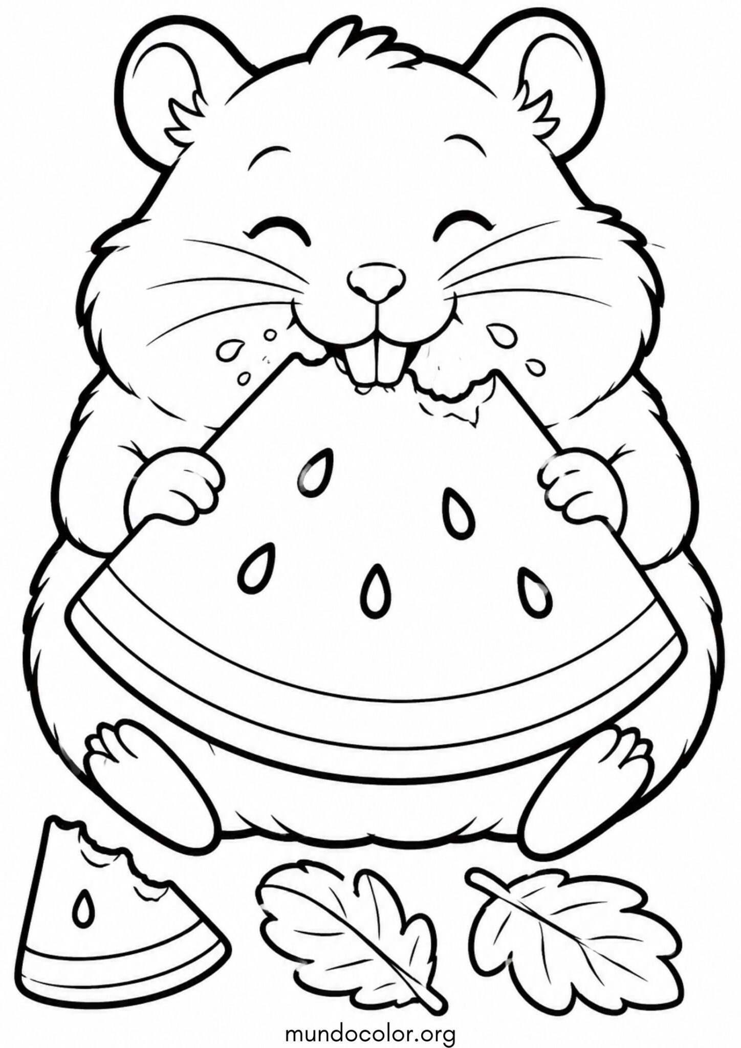 Dibujo de Hámster comiendo una rebanada de sandía para colorear
