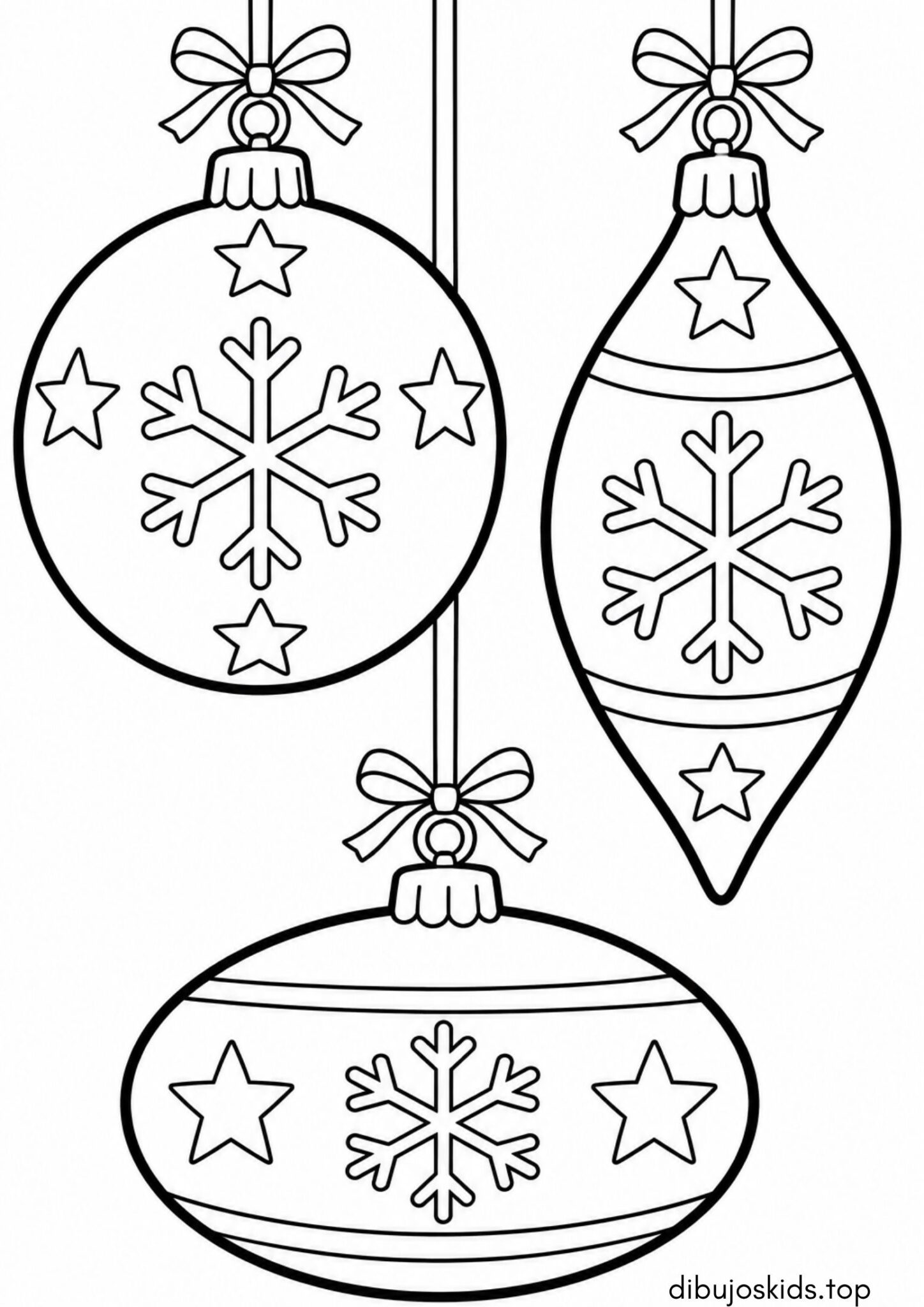 Dibujo de Bolas de Navidad con estrellas y copos de nieve para colorear