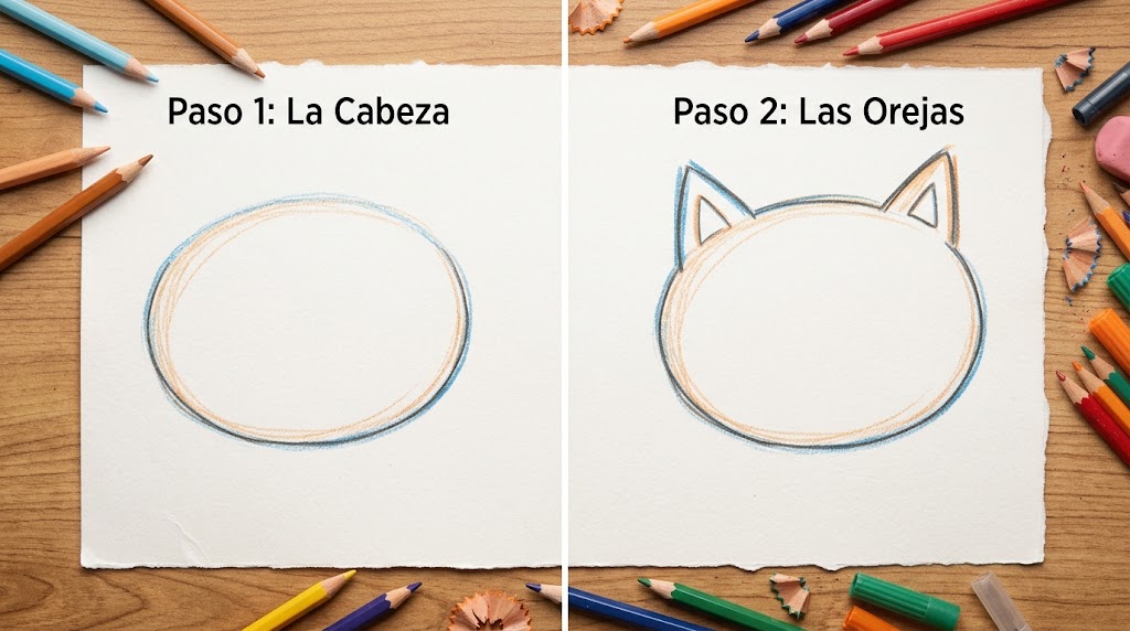 Cómo dibujar la cabeza de un gato con orejas