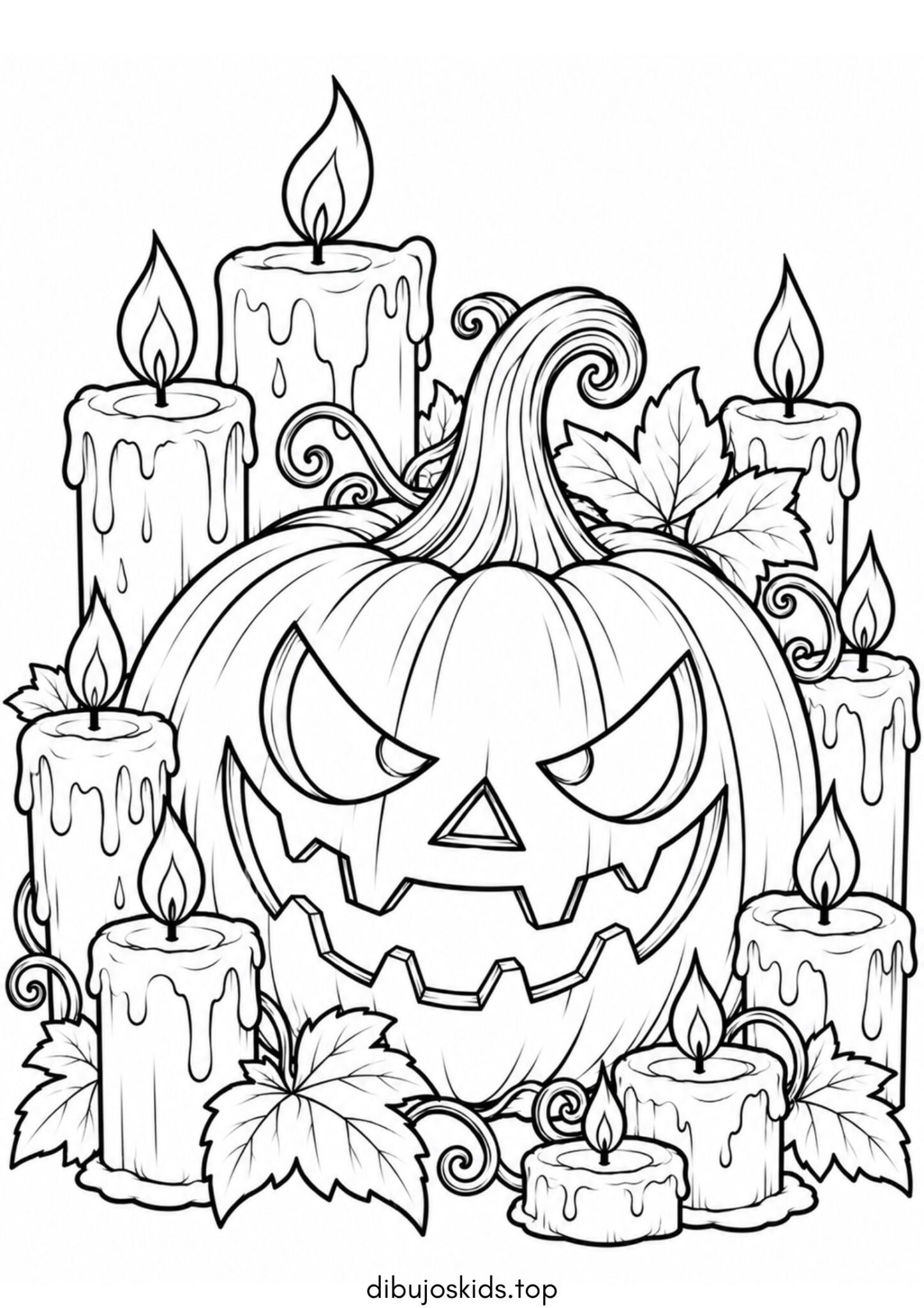 Dibujo de Calabaza con muchas velas de Halloween para colorear