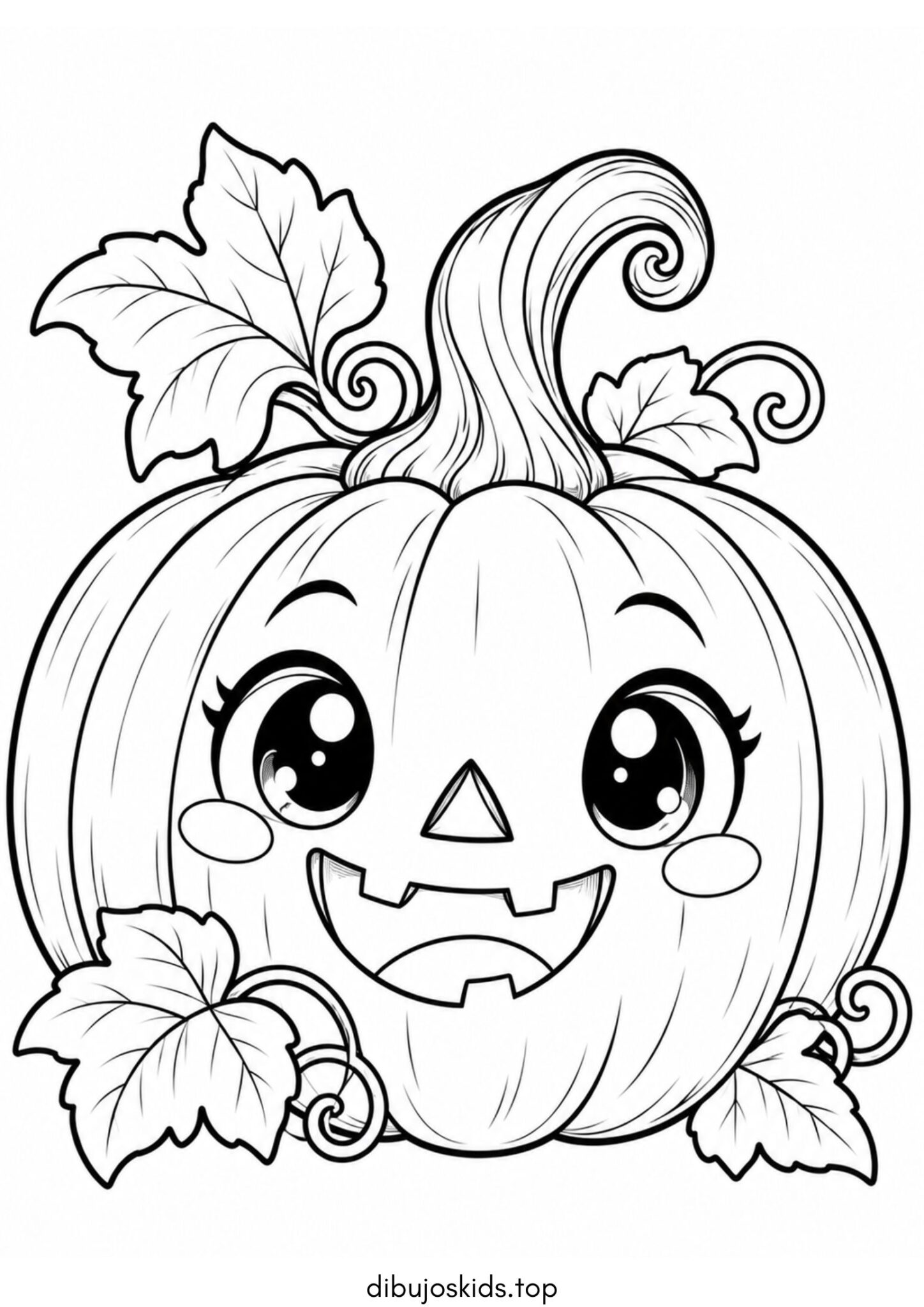 Dibujo de Calabaza de Halloween kawaii para colorear