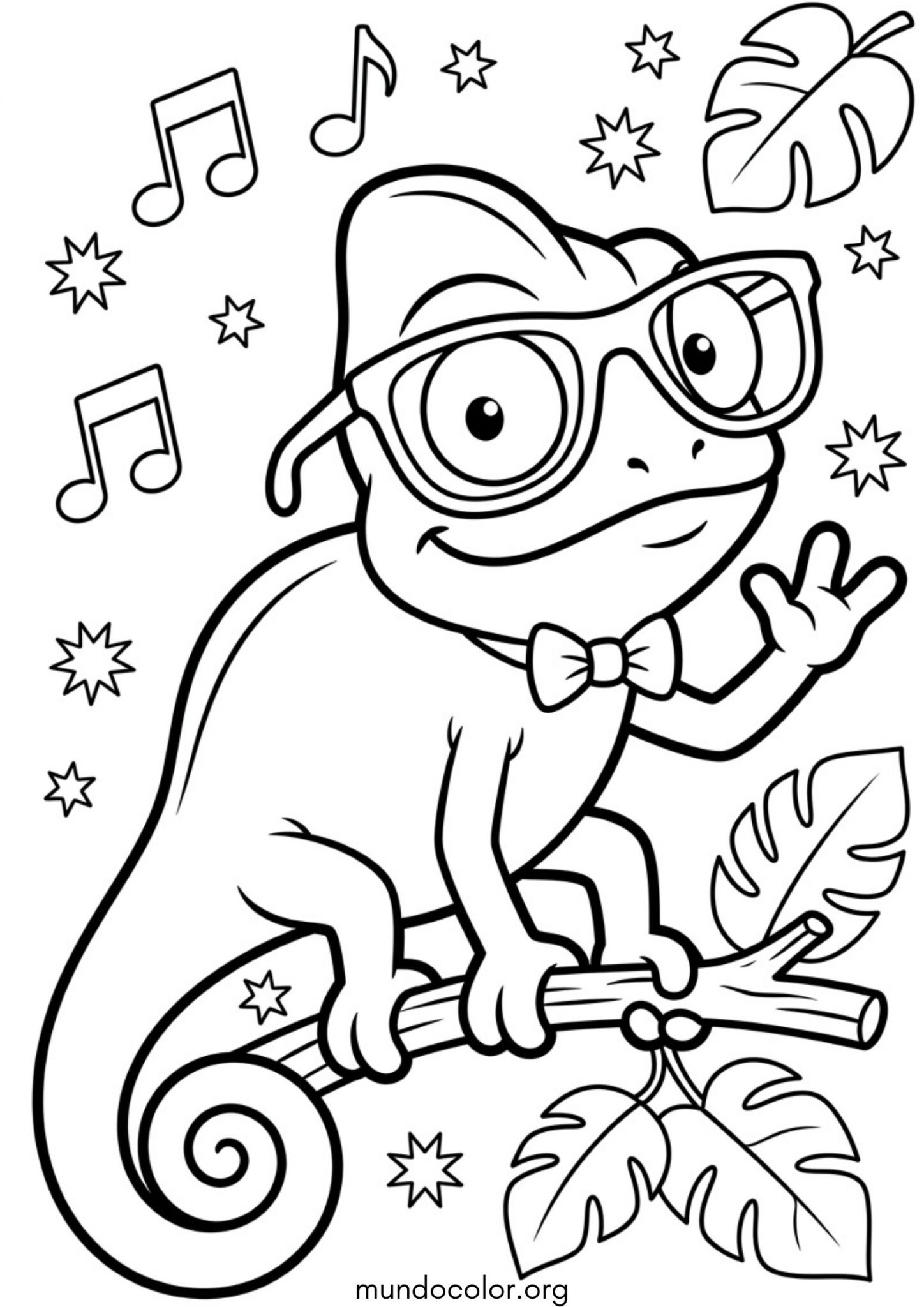 Dibujo de Camaleón con gafas de sol geniales para colorear
