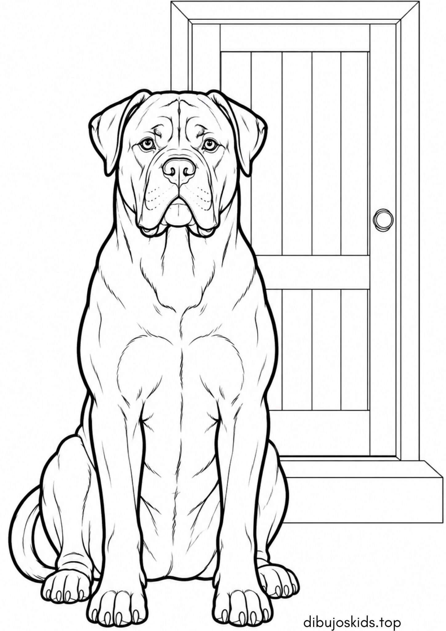 Dibujo de Cane corso vigilando la entrada de una casa de campo para imprimir Dibujo de Cane corso vigilando la entrada de una casa de campo para colorear