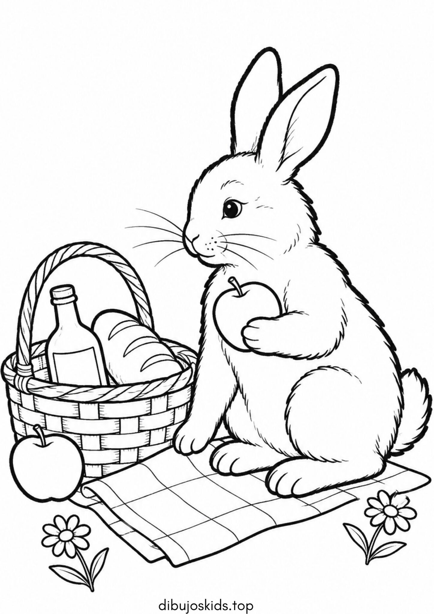 Dibujo de Conejo de picnic con cesta para imprimir Dibujo de Conejo de picnic con cesta para colorear