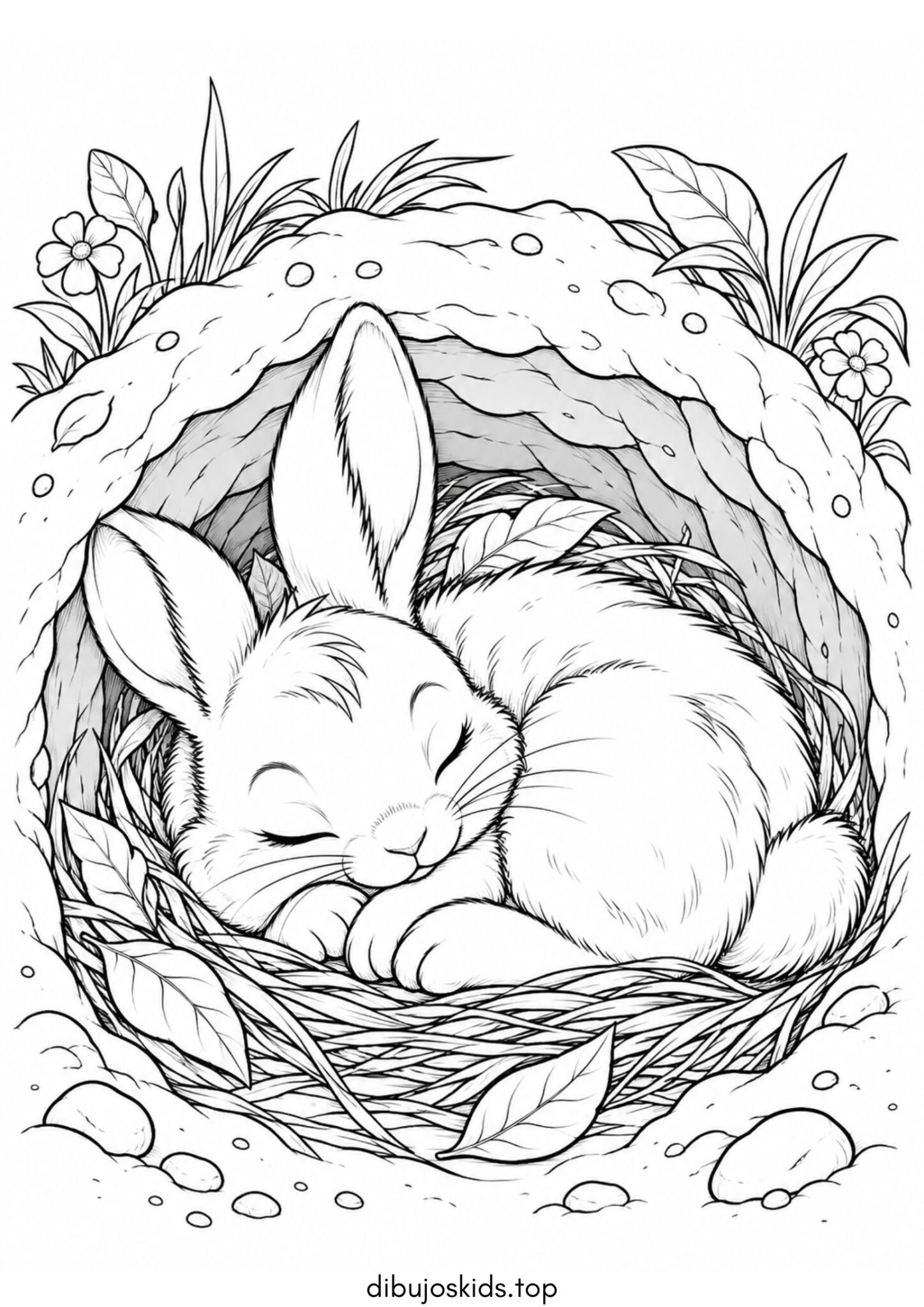 Dibujo de Conejo dormido hecho un ovillo para imprimir Dibujo de Conejo dormido hecho un ovillo para colorear