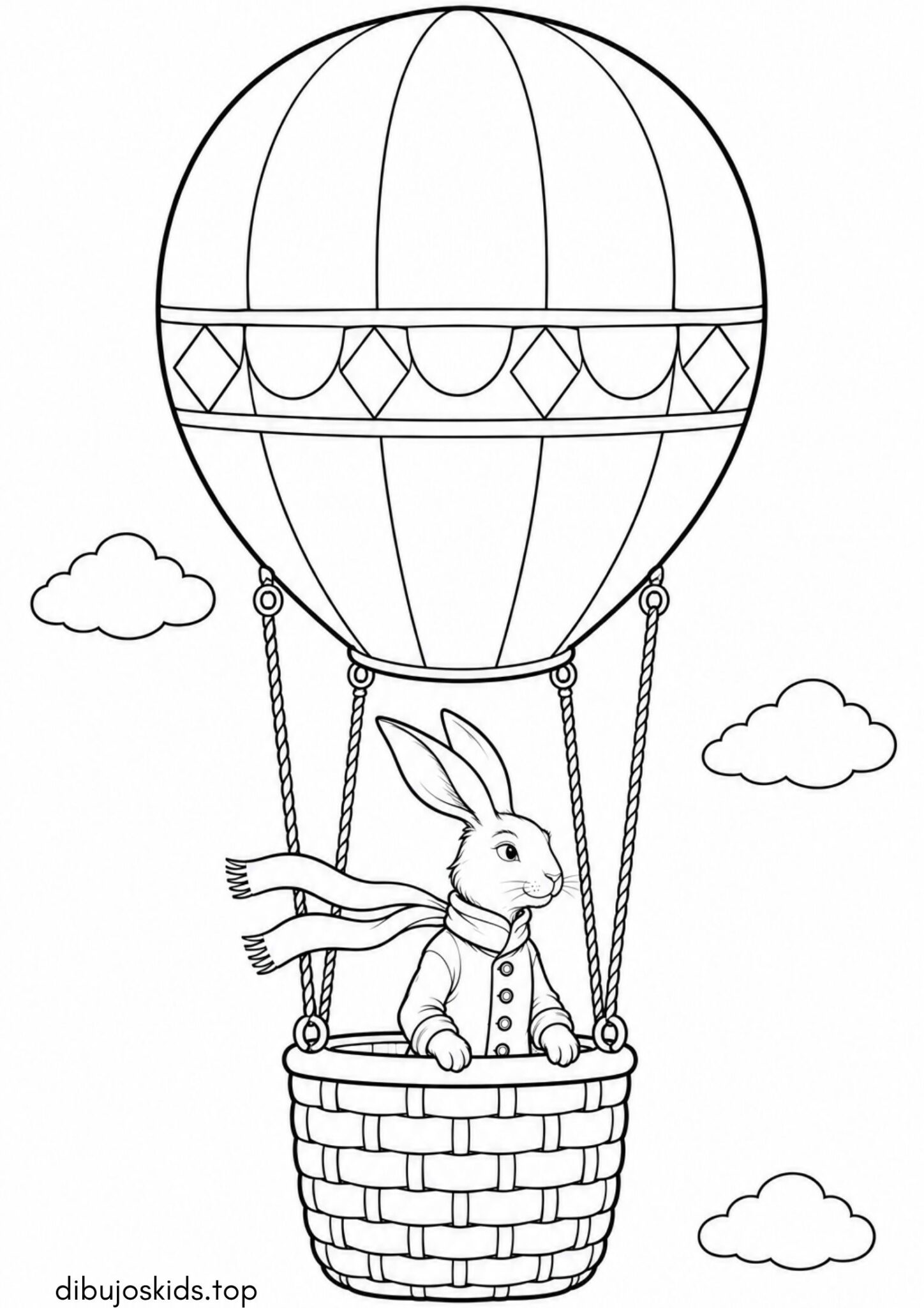 Dibujo de Conejo en globo aerostático para colorear