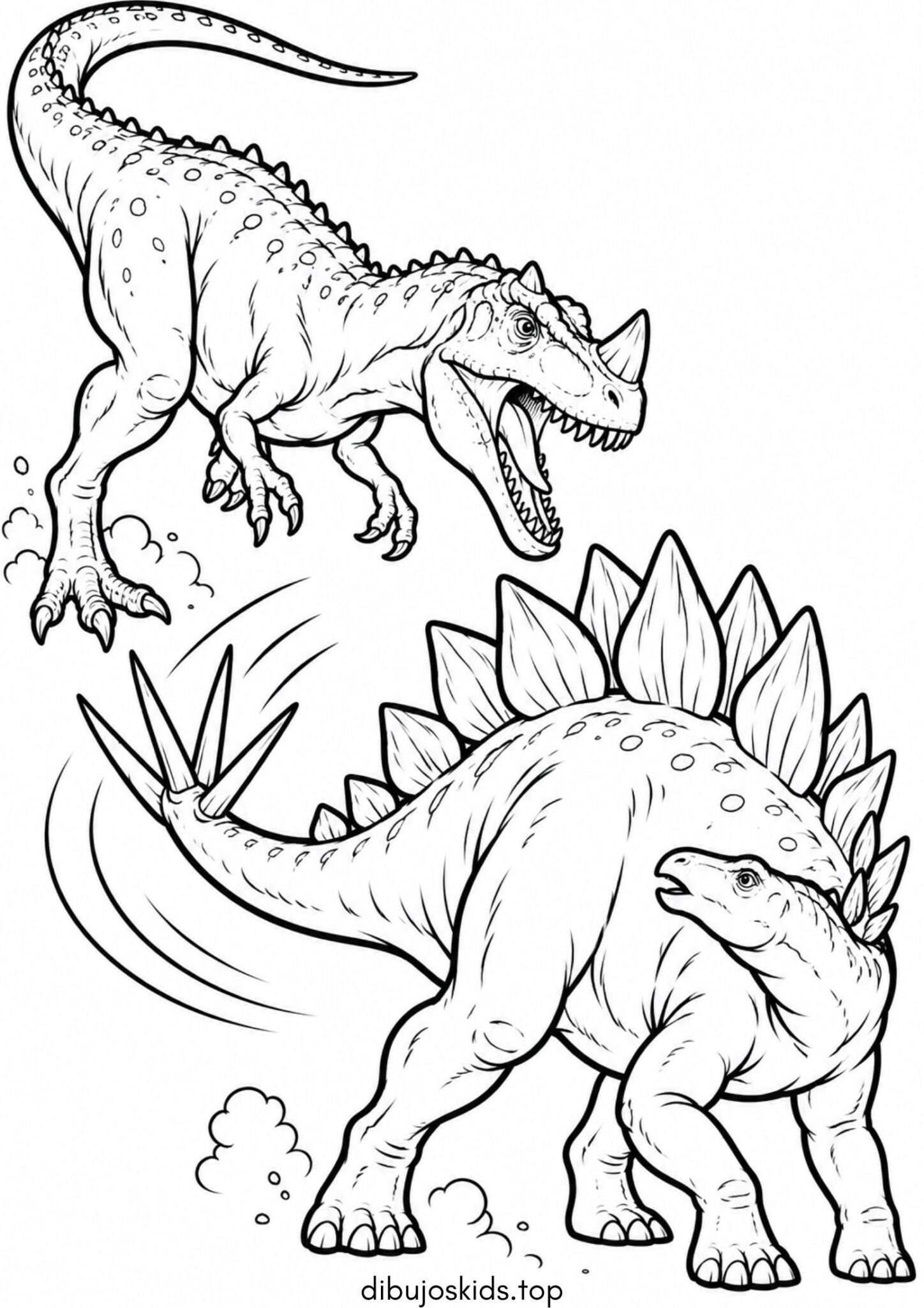 Dibujo de Dos dinosaurios peleando para imprimir Dibujo de Dos dinosaurios peleando para colorear
