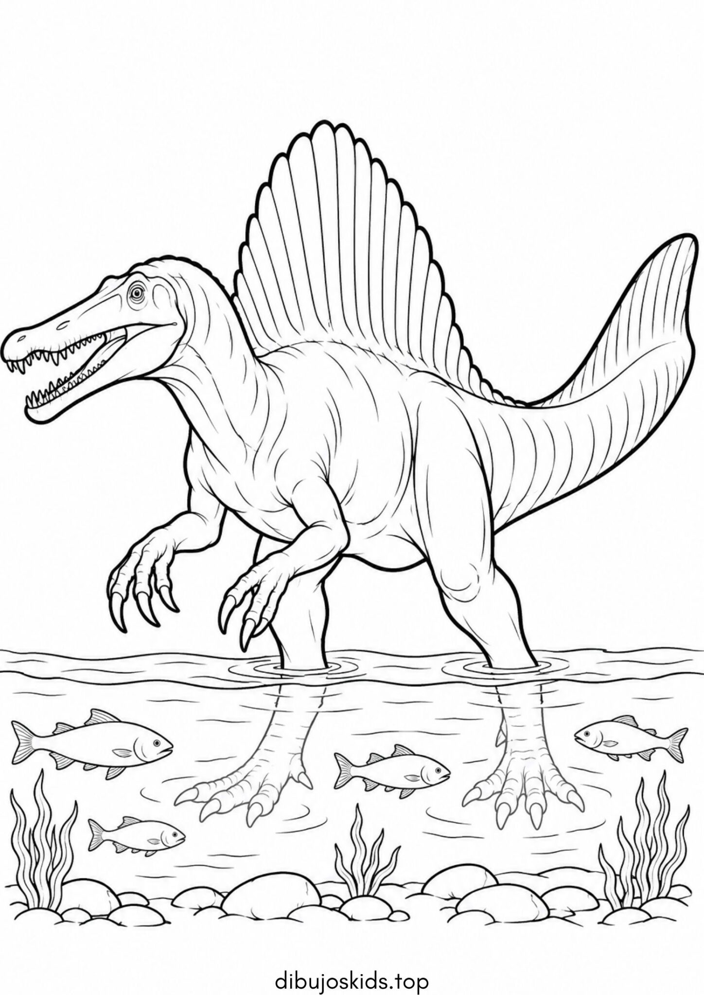Dibujo de Dinosaurio – Espinosaurio con su vela dorsal para imprimir Dibujo de Dinosaurio – Espinosaurio con su vela dorsal para colorear