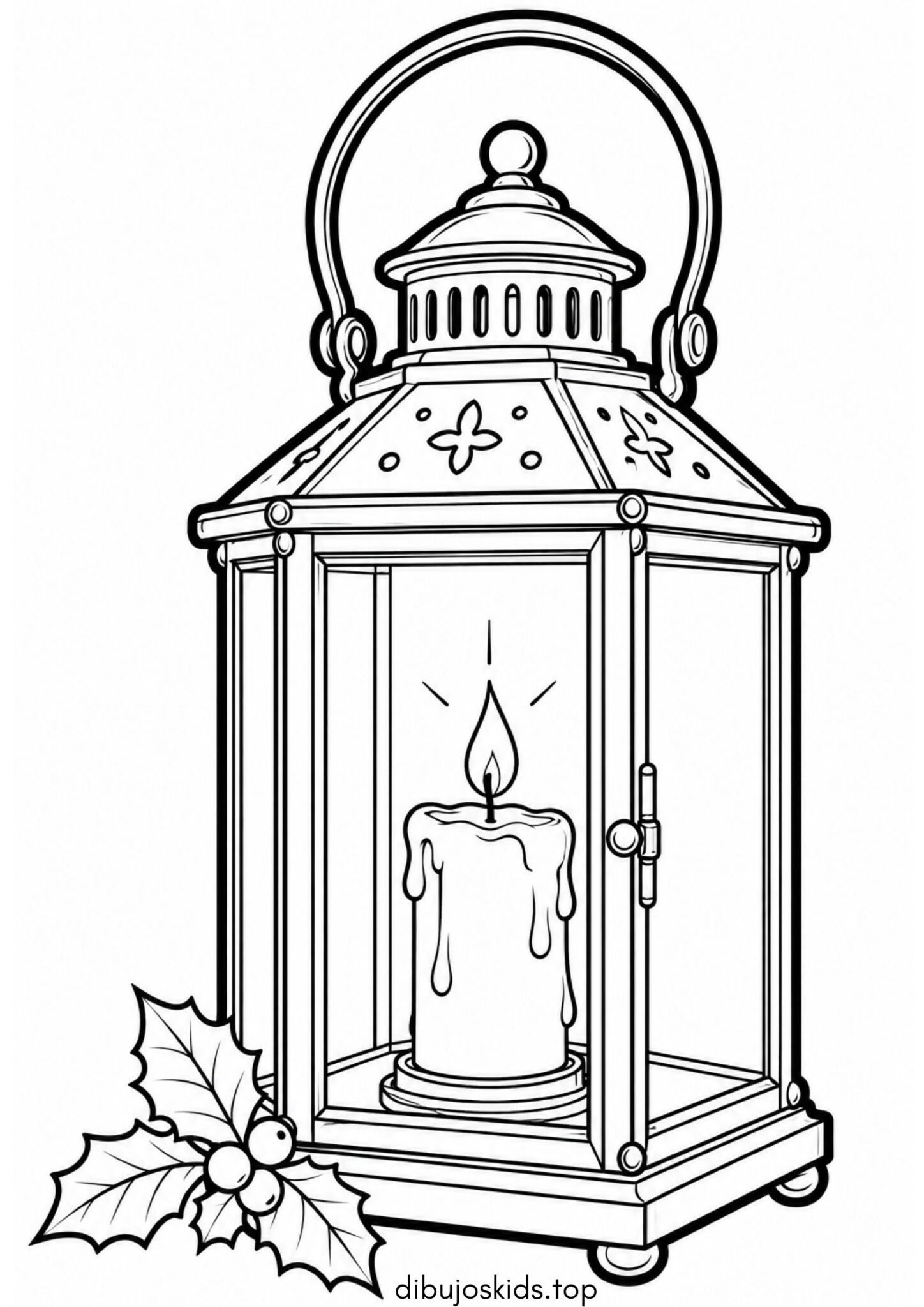 Dibujo de Farol antiguo con vela iluminando la noche de Navidad para colorear