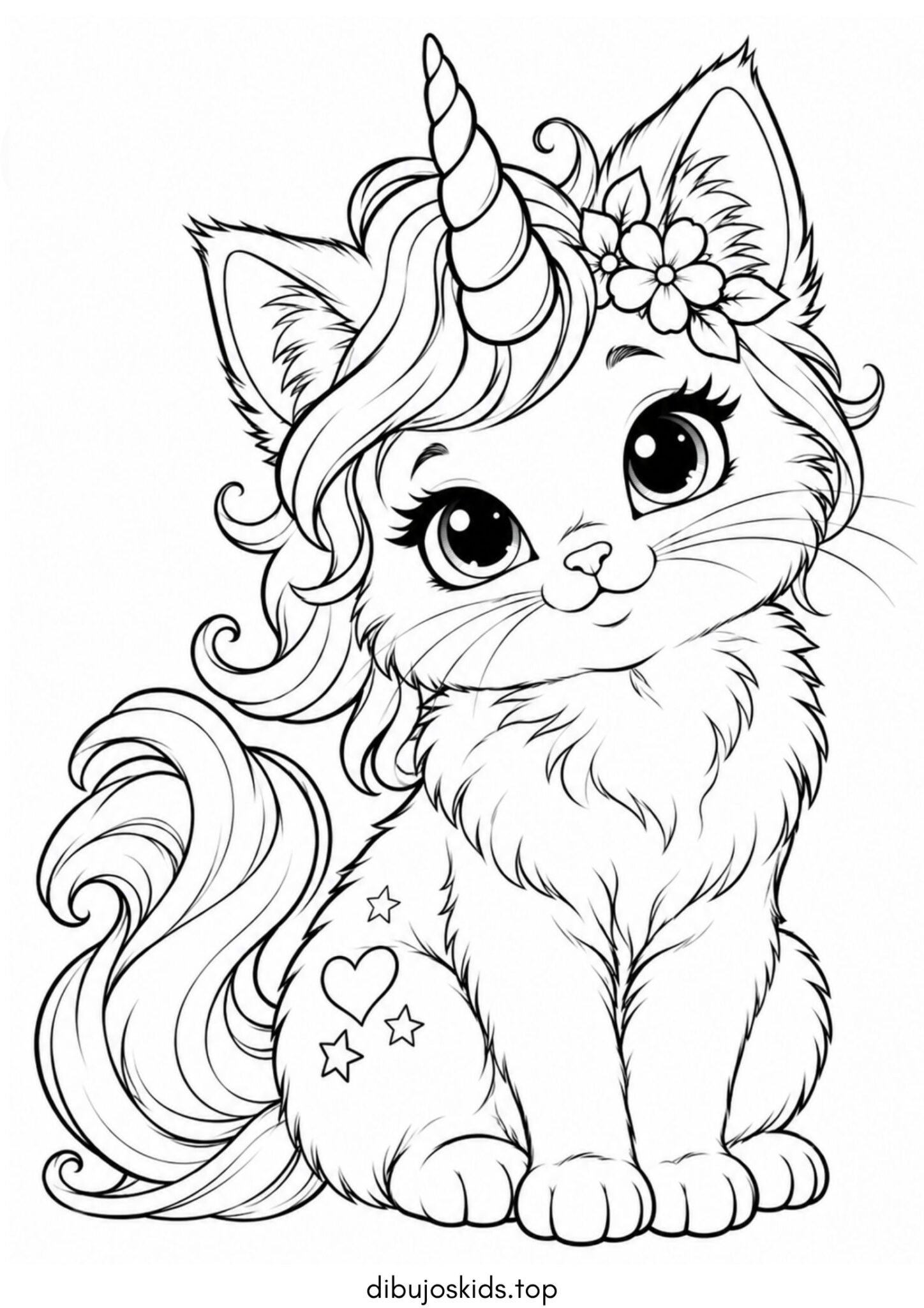 Dibujo de Gato unicornio para colorear
