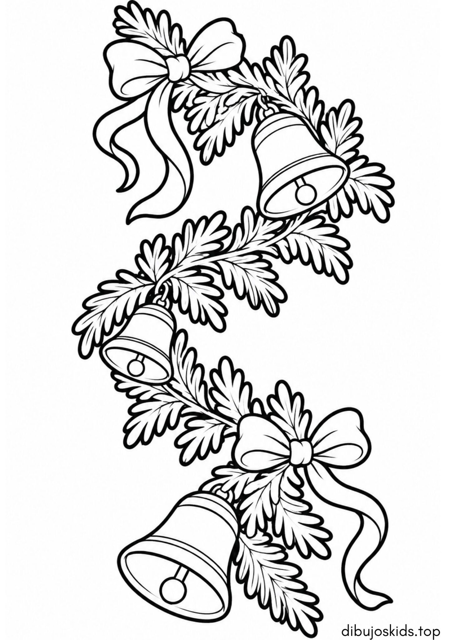Dibujo de Guirnalda de Navidad con campanas y lazos para colorear