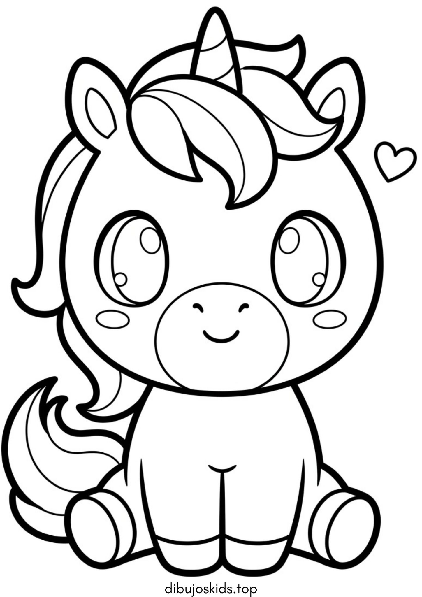 Dibujo de Lindo bebé unicornio estilo kawaii para colorear