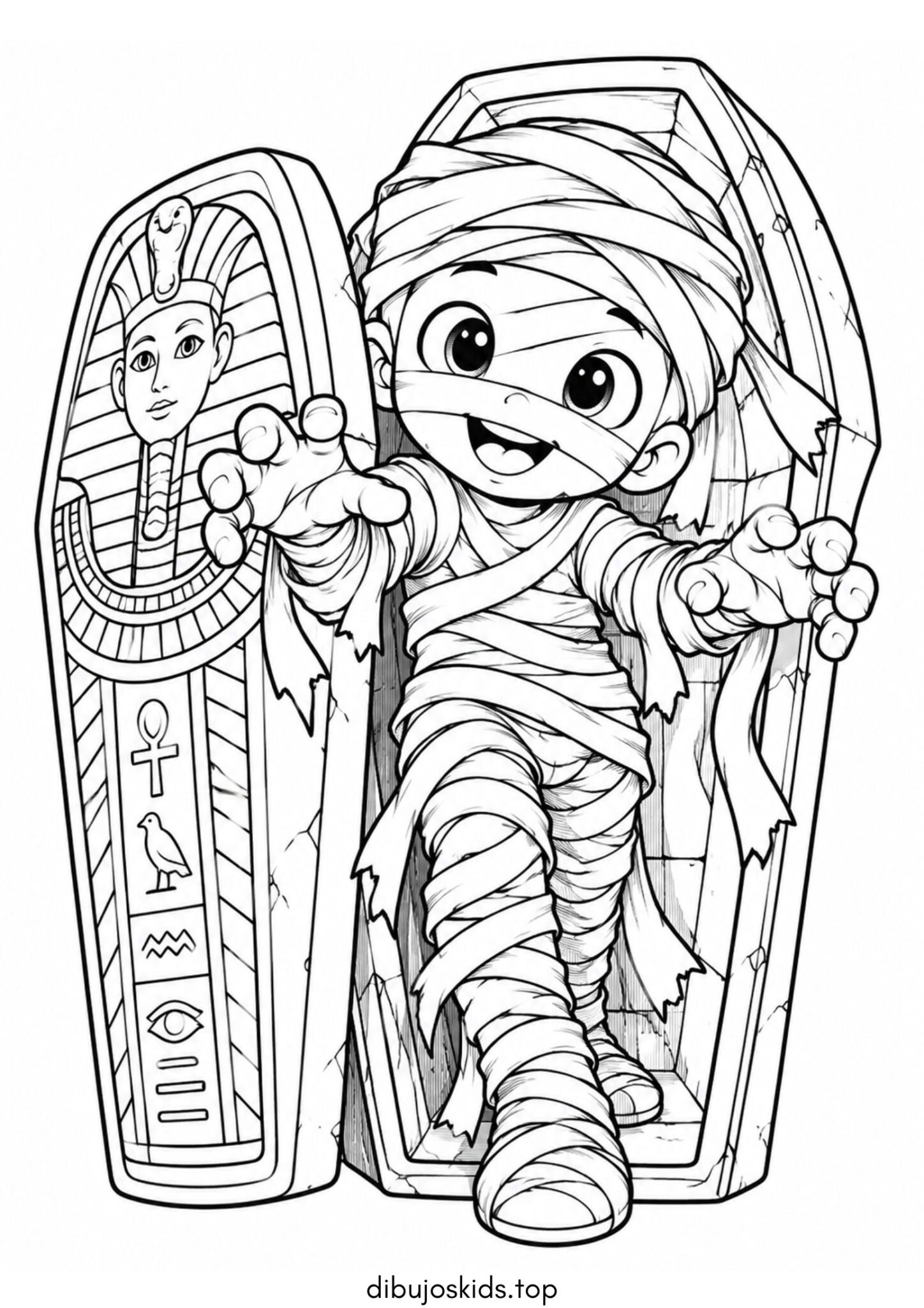 Dibujo de Momia saliendo del sarcófago de Halloween para colorear