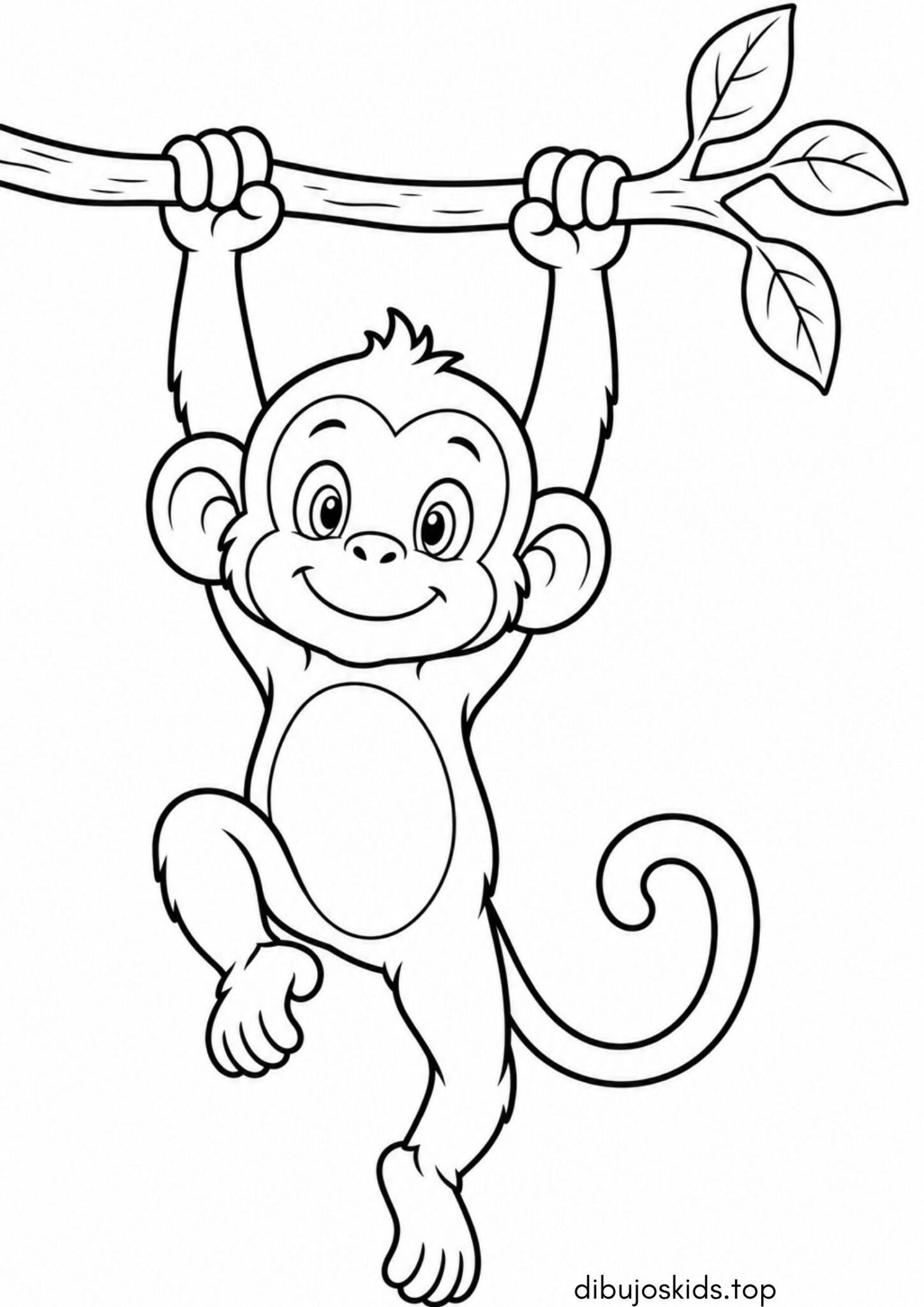 Dibujo de Monito colgado de una rama para imprimir en formato PDF o JPG Dibujo de Monito colgado de una rama para colorear