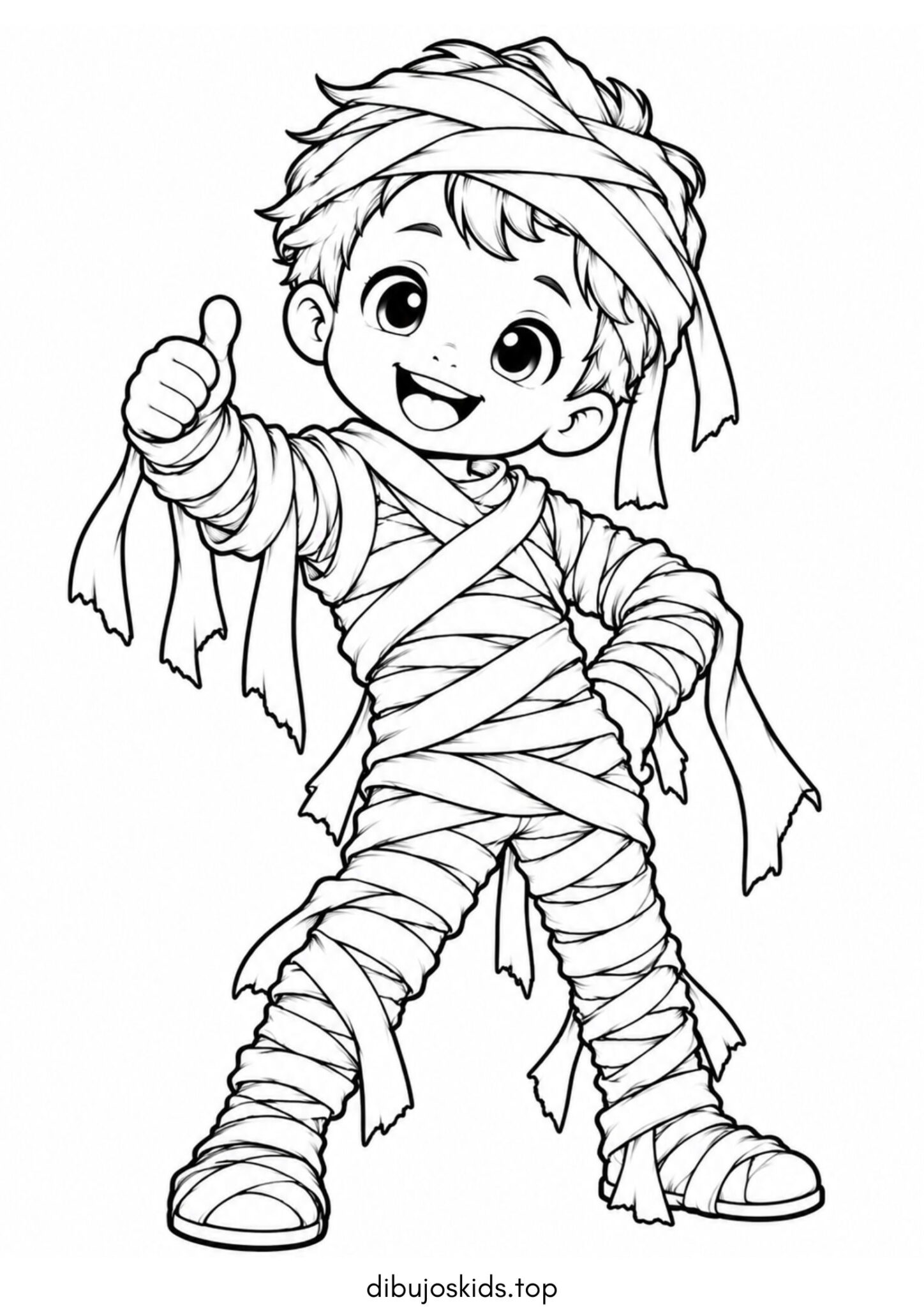 Dibujo de Niño disfrazado de momia de Halloween para colorear