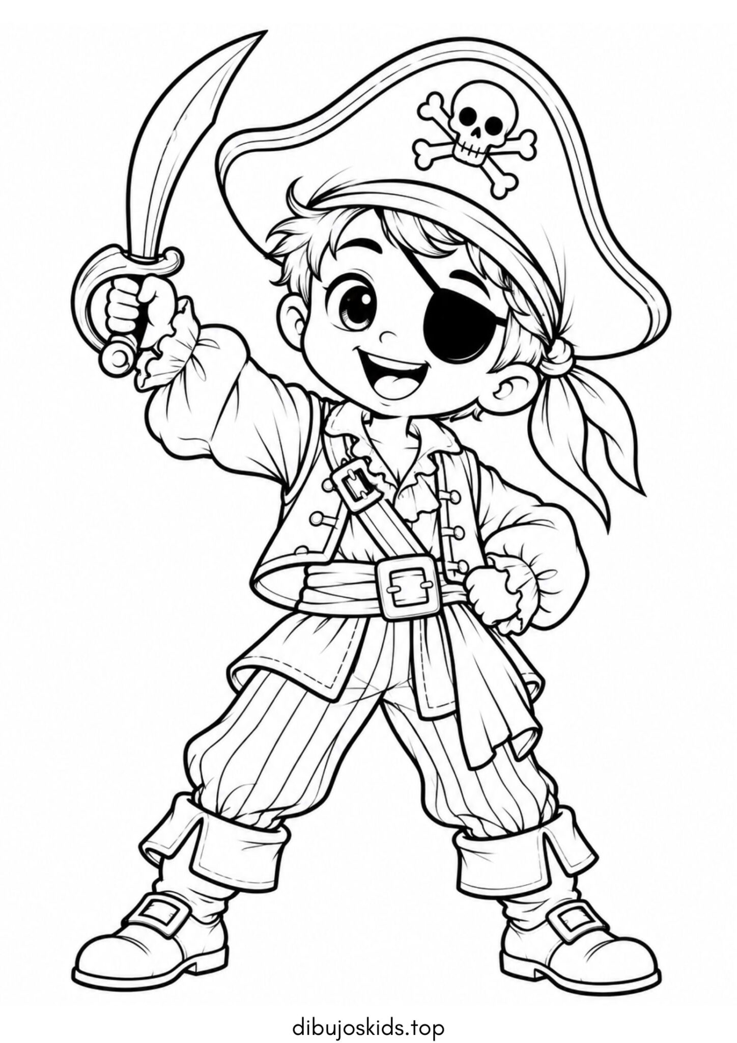 Dibujo de Niño disfrazado de pirata para Halloween para colorear