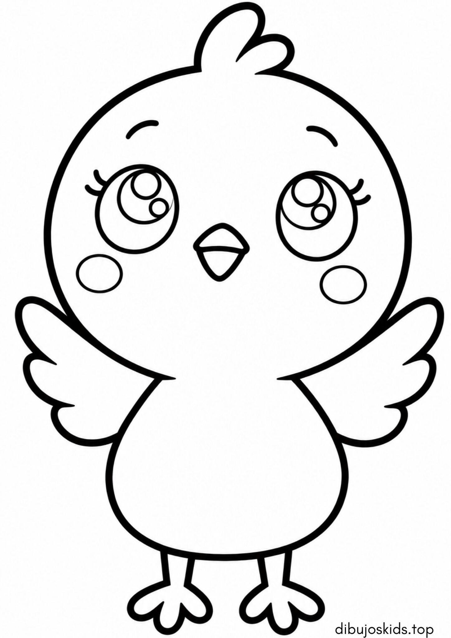 Dibujo de Pájaro tierno estilo kawaii para colorear