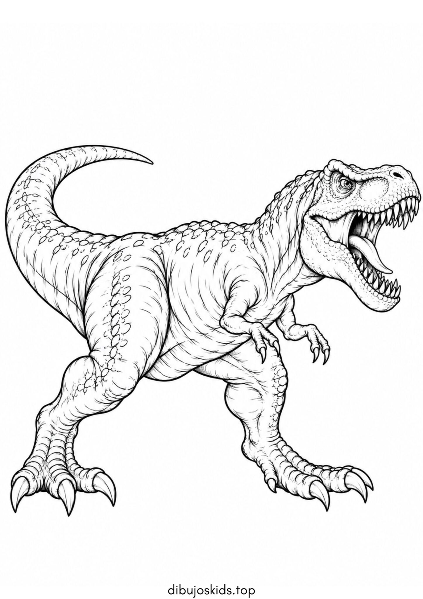 Dibujo de Dinosaurio – T-Rex feroz con dientes grandes para colorear