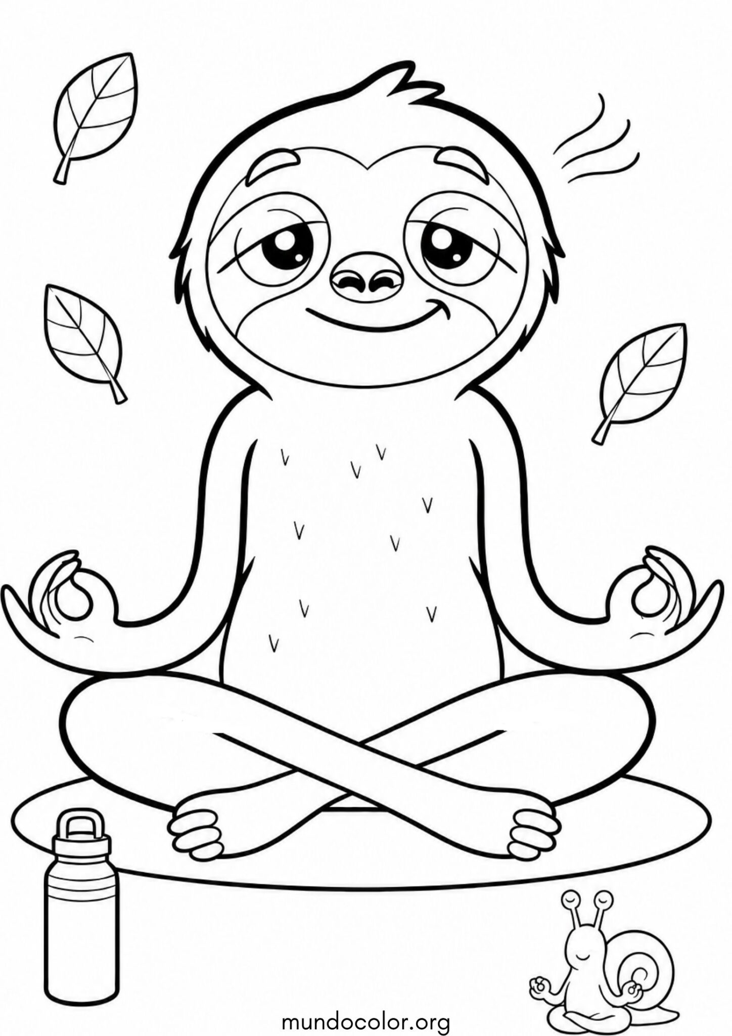 Dibujo de Un perezoso haciendo yoga en la posición de loto para colorear