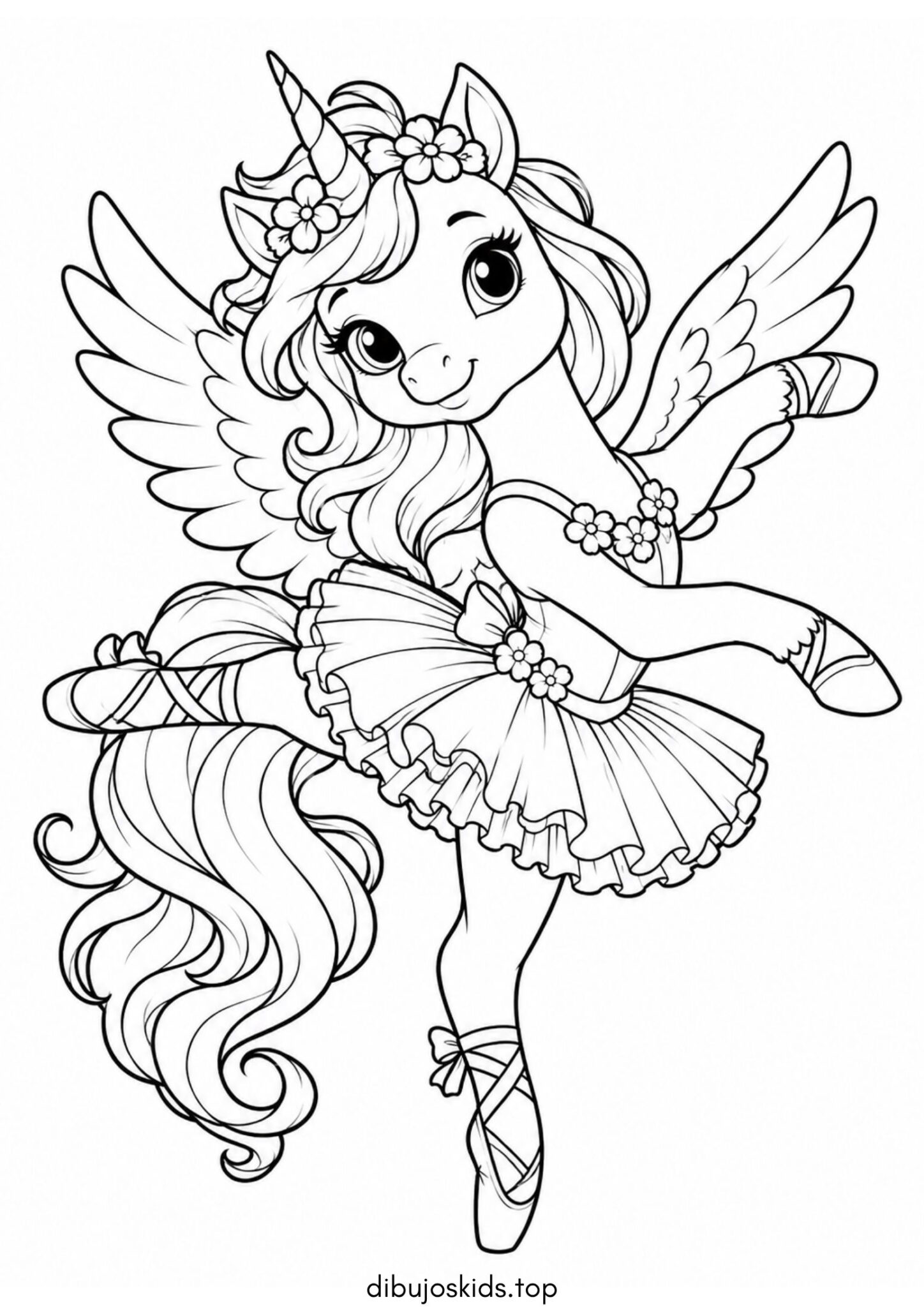 Dibujo de Unicornio bailarina con alas para imprimir Dibujo de Unicornio bailarina con alas para colorear