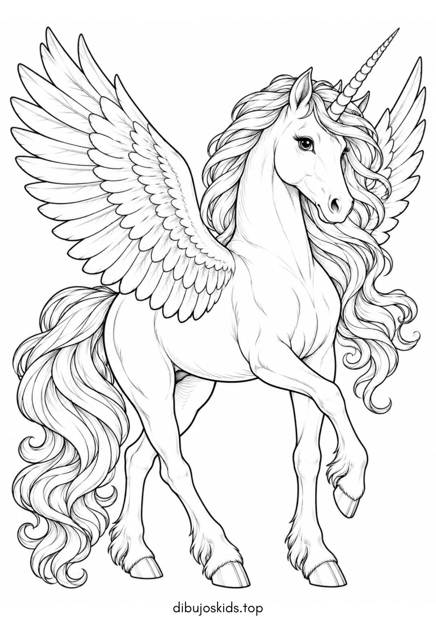 Dibujo de Unicornio con alas para imprimir Dibujo de Unicornio con alas para colorear