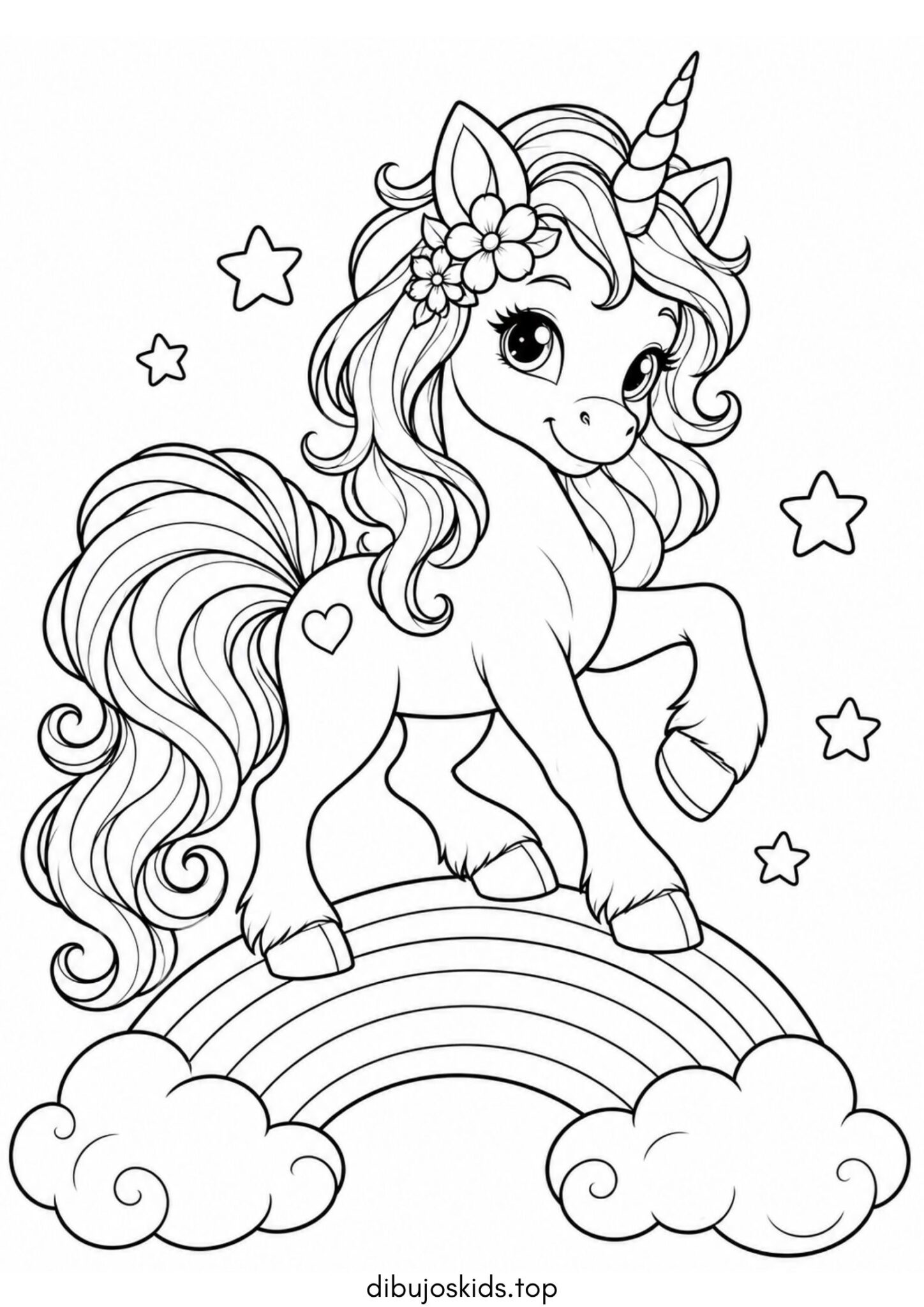 Dibujo de Unicornio en el arcoíris para imprimir Dibujo de Unicornio en el arcoíris para colorear