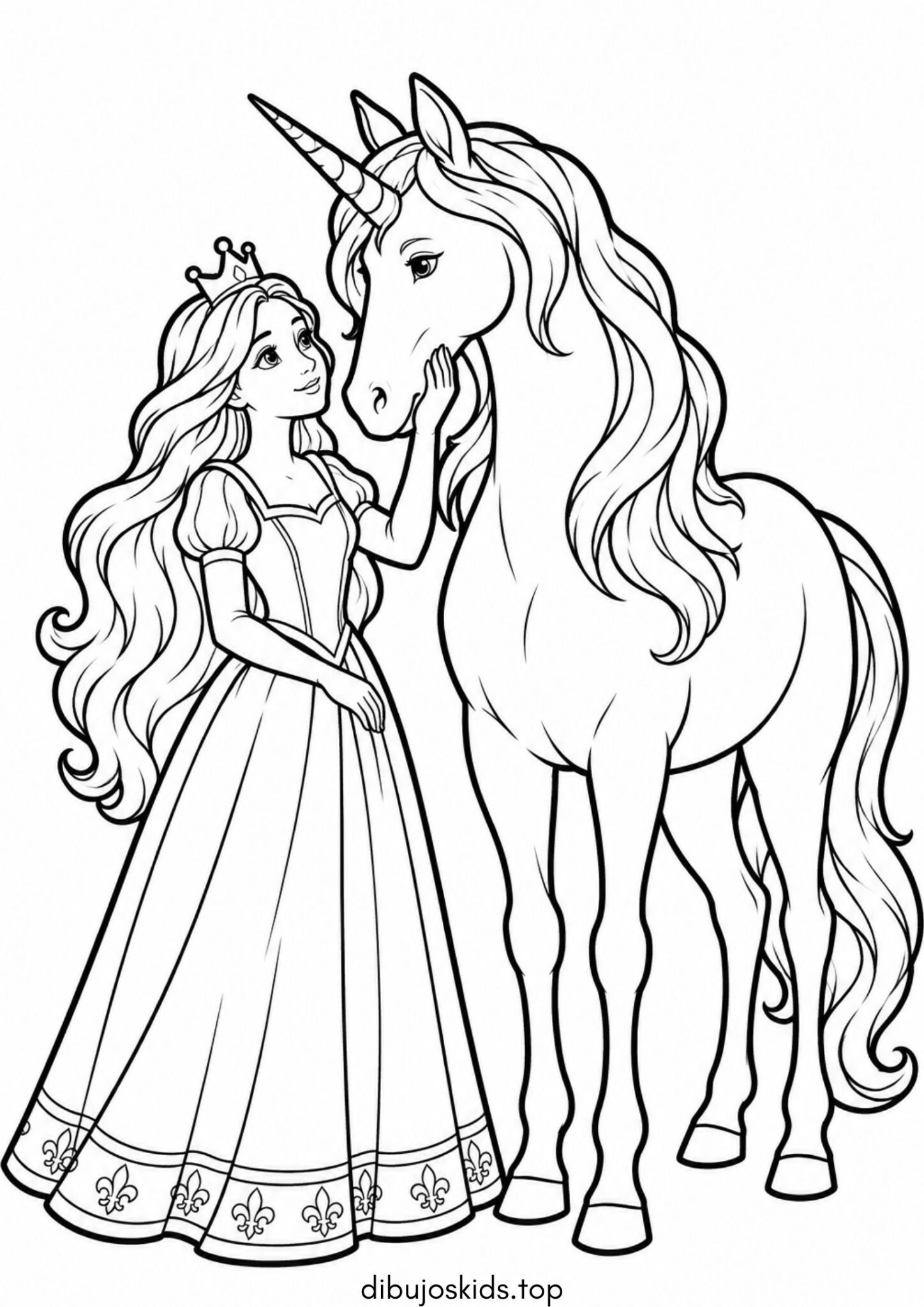 Dibujo de Unicornio y la princesa para imprimir Dibujo de Unicornio y la princesa para colorear