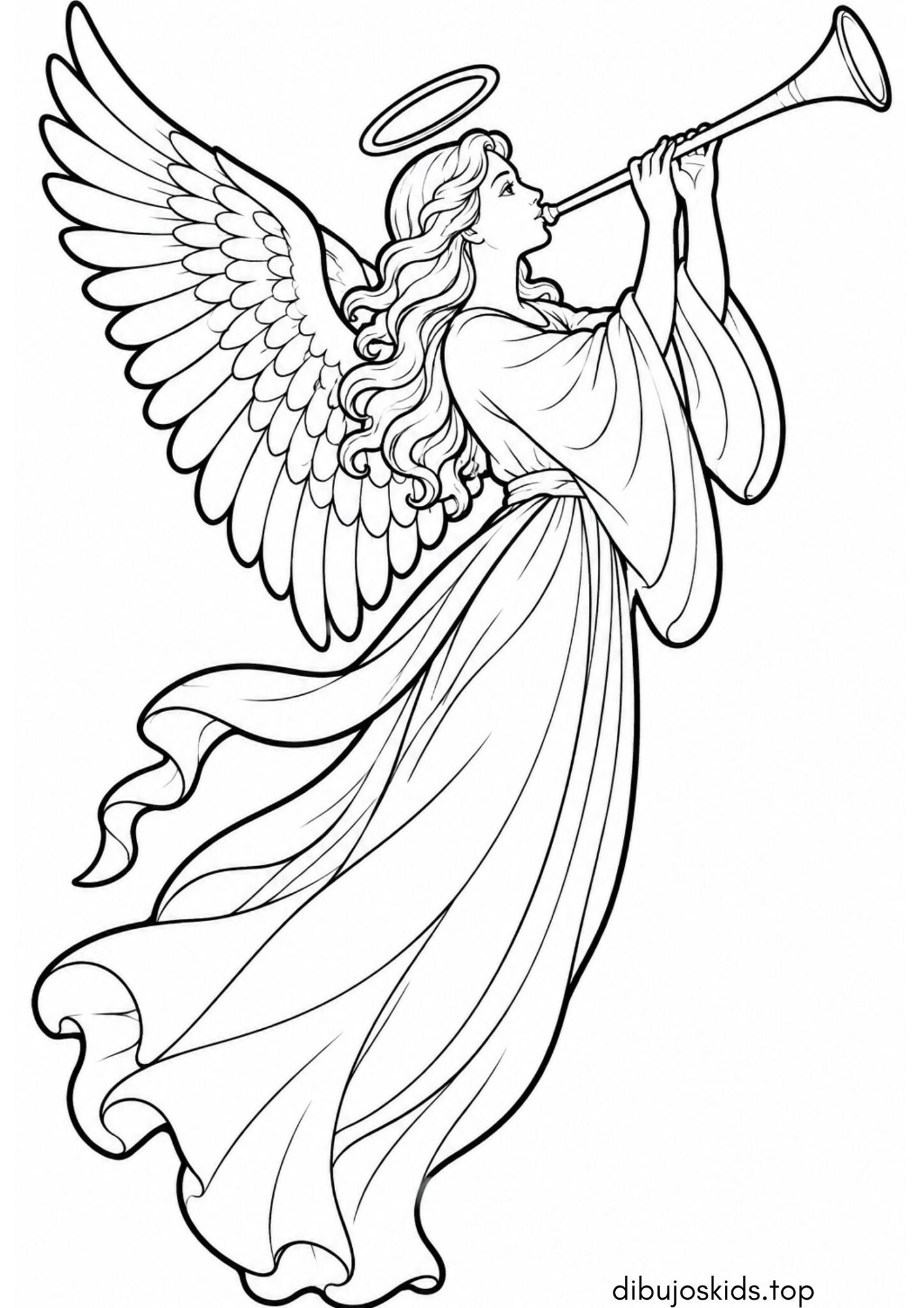 Dibujo de Ángel anunciando la llegada de la Navidad para colorear